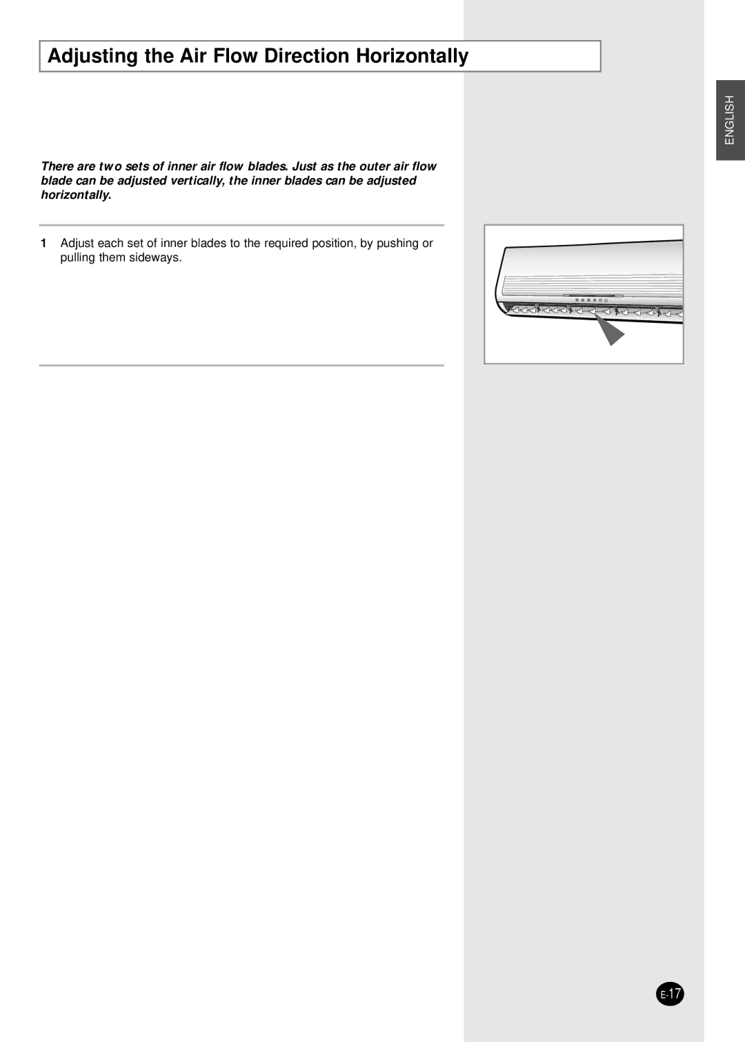 Samsung AQ30BAXUMG, AQT30C2BB-UMG, AQ30BANUMG, AQT30C2BB/UMG, AQT30C2BBD/UMG Adjusting the Air Flow Direction Horizontally 