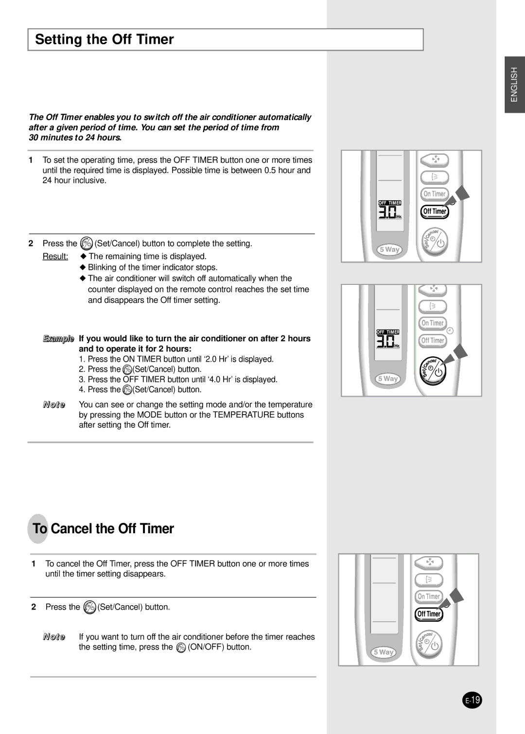 Samsung AQT30C2BBD/UMG, AQT30C2BB-UMG, AQ30BANUMG, AQ30BAXUMG, AQT30C2BB/UMG Setting the Off Timer, To Cancel the Off Timer 