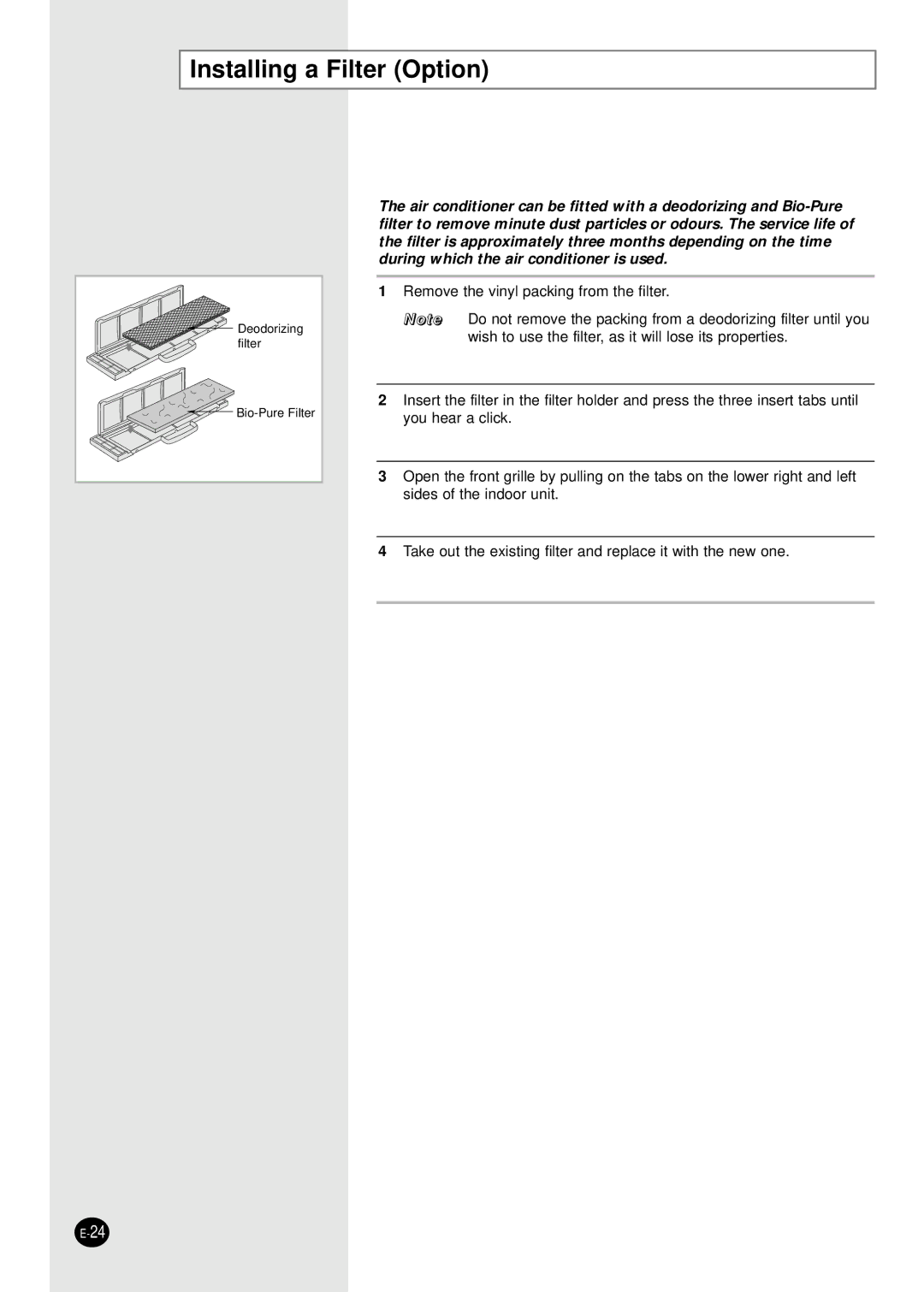 Samsung AQT30C2BBD/UMG, AQT30C2BB-UMG, AQ30BANUMG, AQ30BAXUMG, AQT30C2BB/UMG manual Installing a Filter Option 