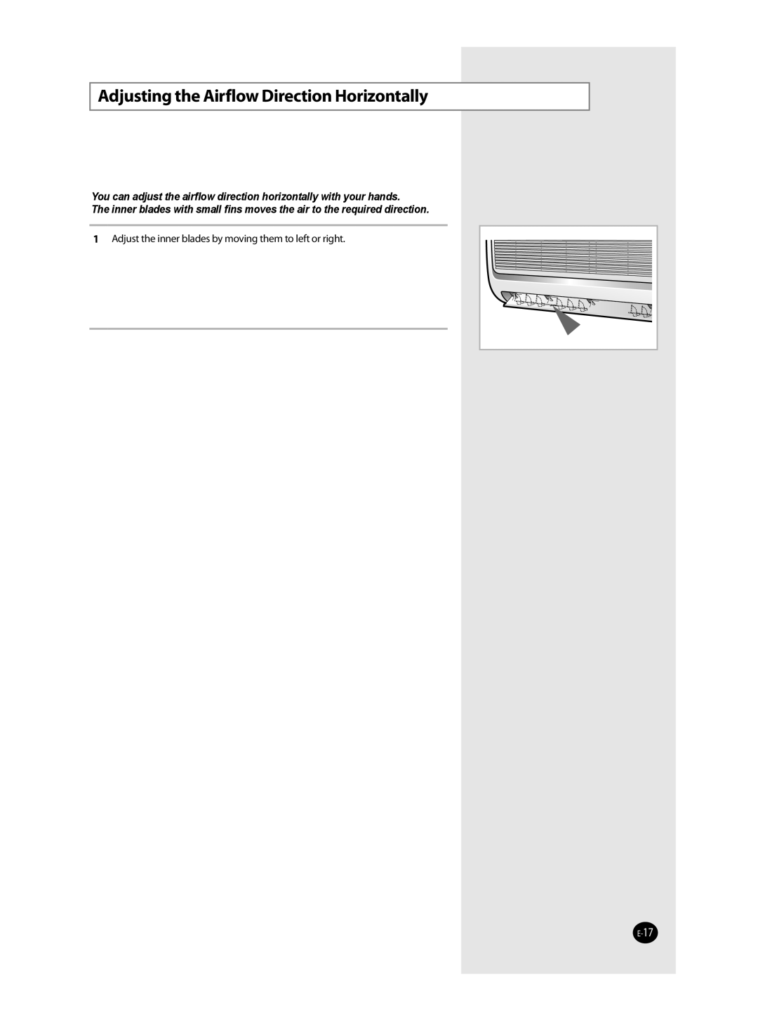 Samsung AQT36WRWB/UMG manual Adjusting the Airflow Direction Horizontally 