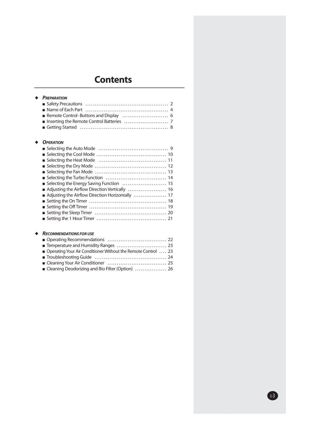 Samsung AQT36WRWB/UMG manual Contents 