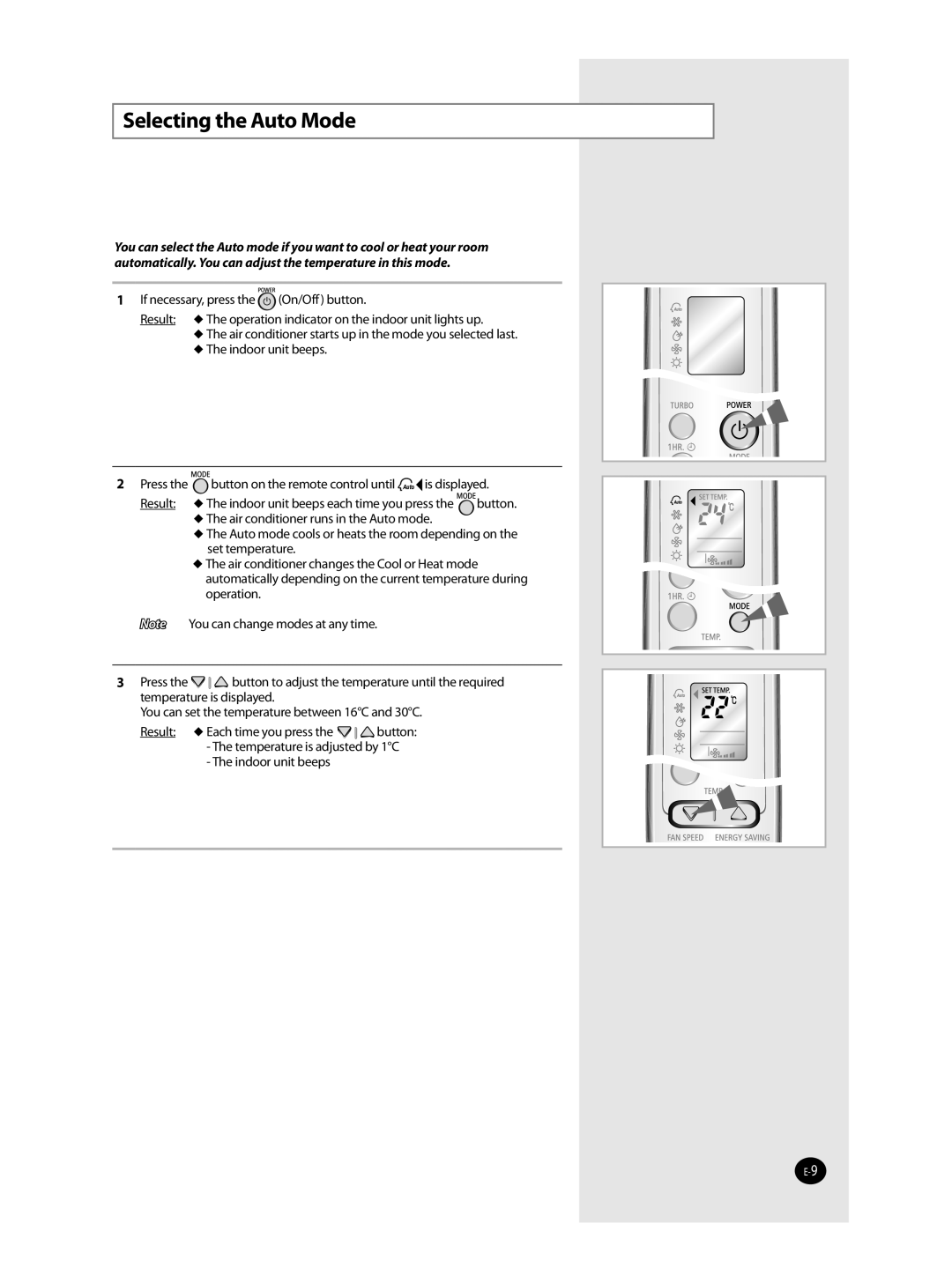 Samsung AQT36WRWB/UMG manual Selecting the Auto Mode 