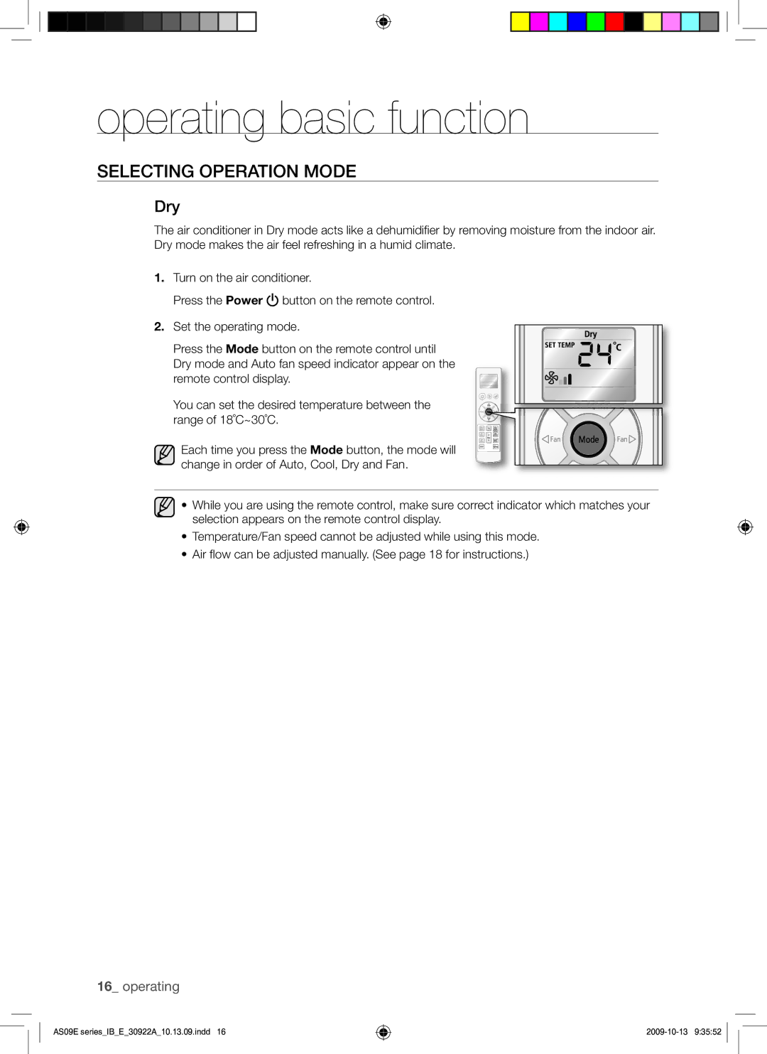 Samsung AQV09ABAX manual Dry 