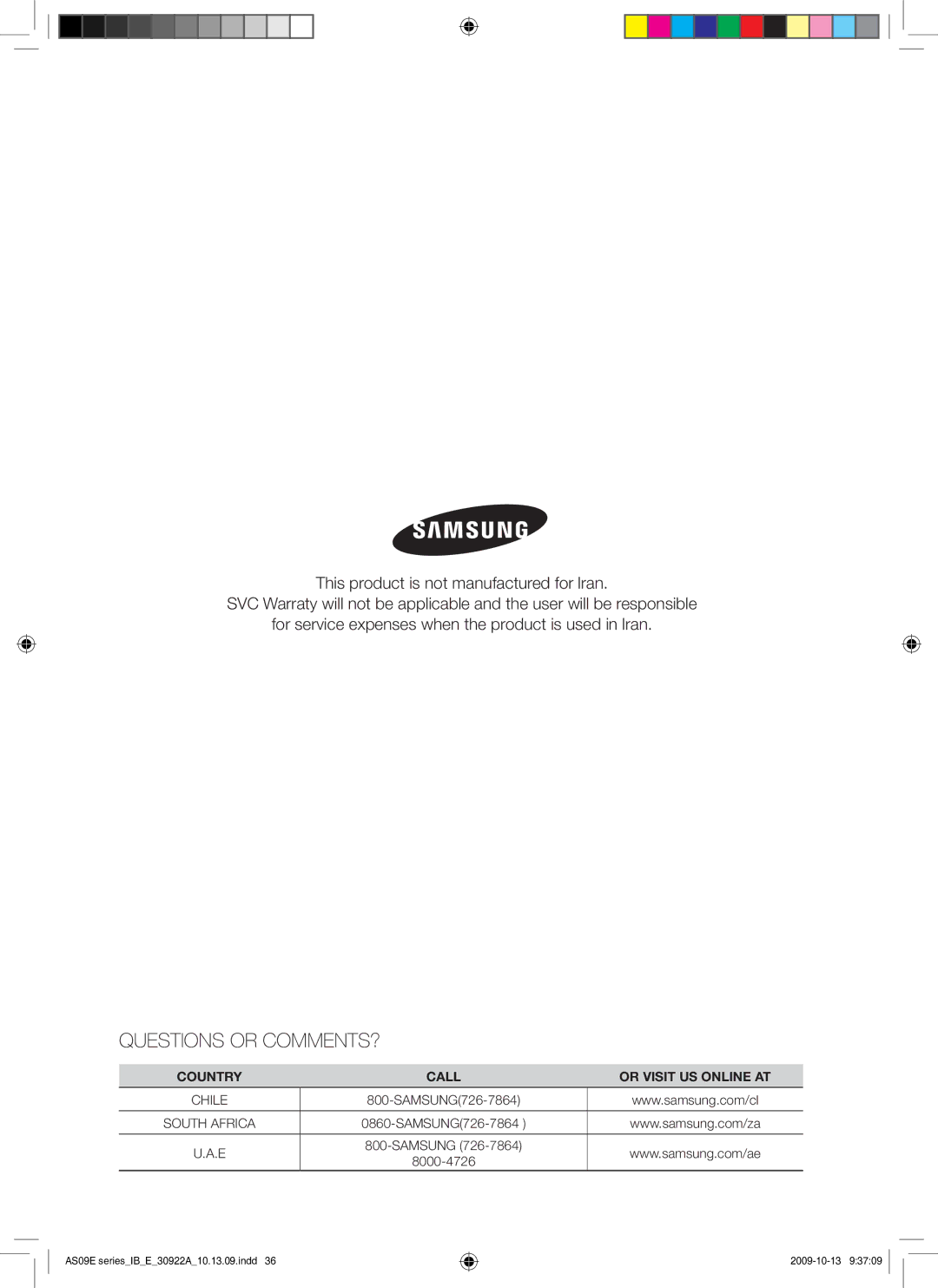 Samsung AQV09ABAX manual Questions or COMMENTS? 