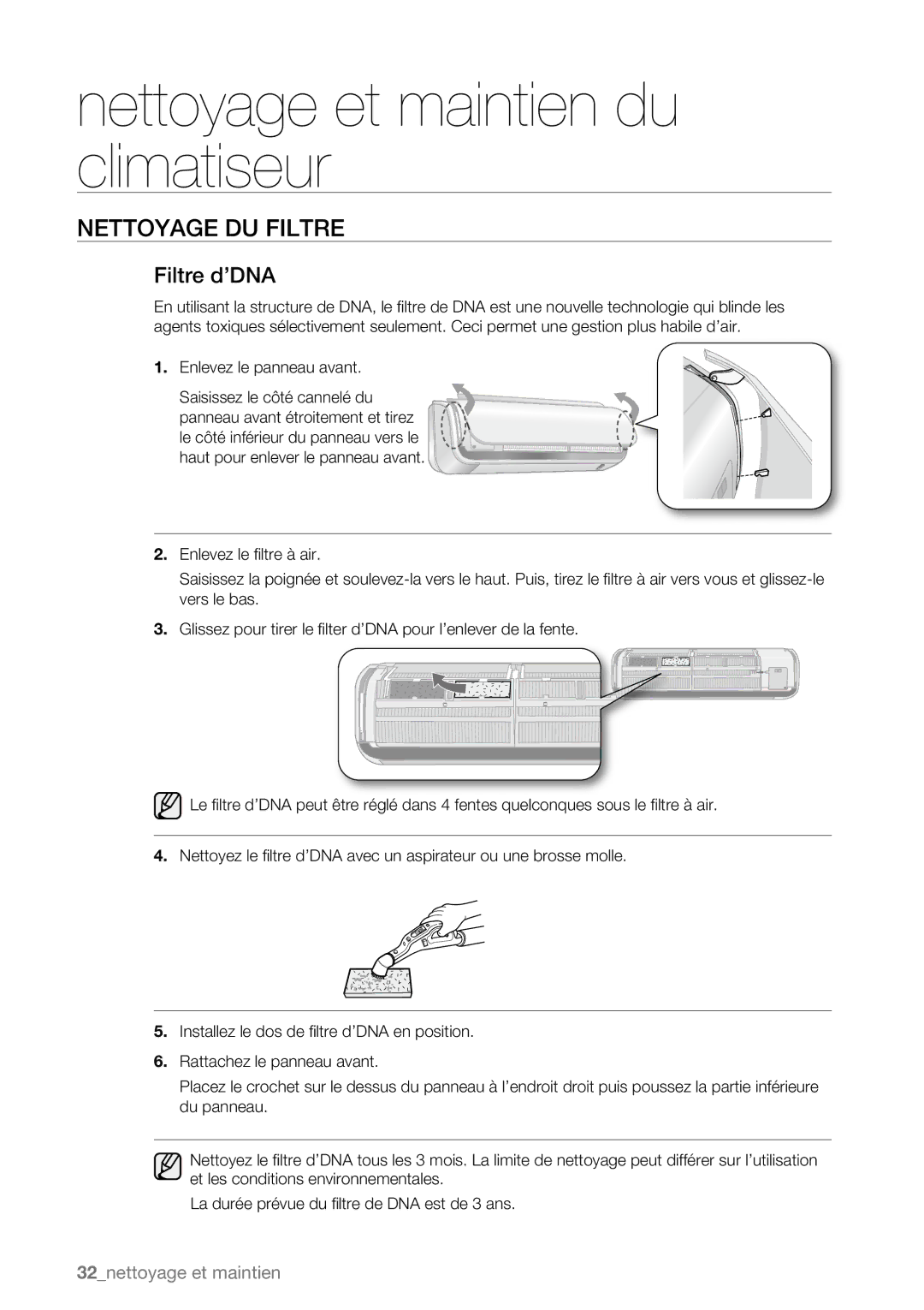 Samsung AQV09ABBN, AQV09AWBN, AQV09ABAX, AQV09ABBX, AQV12AWBN, AQV12EWAN, AQV12ABBN, AQV18UGAN, AQV12ABBX, AQV12AWBX Filtre d’DNA 