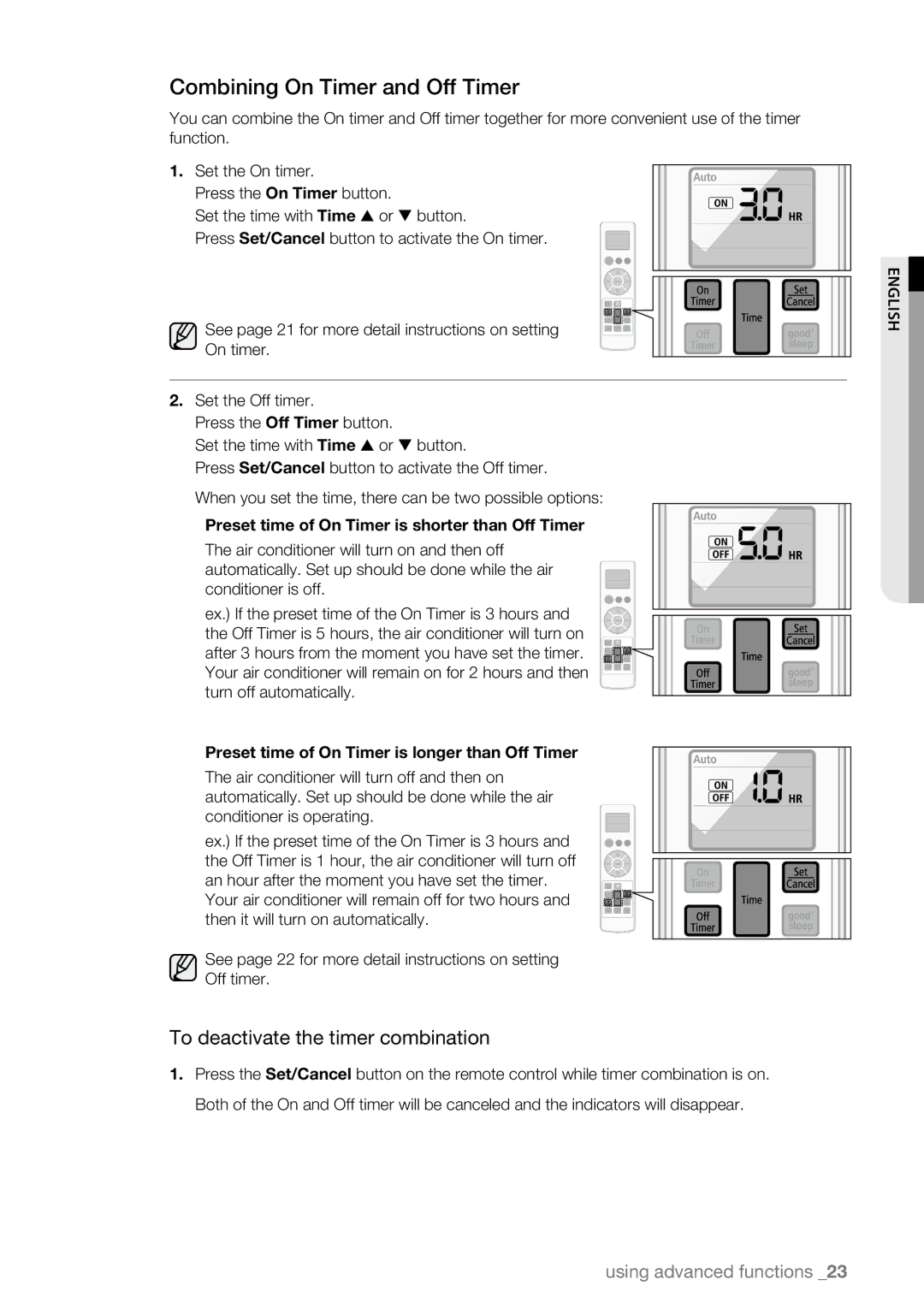 Samsung AQV09ABBN, AQV09AWBN, AQV09ABAX, AQV09ABBX Combining On Timer and Off Timer, To deactivate the timer combination 