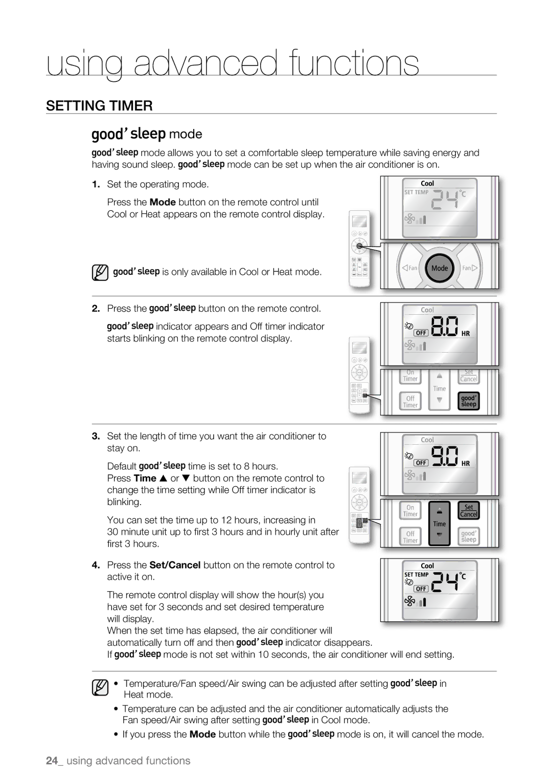 Samsung AQV12ASBN, AQV09AWBN, AQV09ABAX, AQV09ABBX, AQV12AWBN, AQV12EWAN, AQV12ABBN, AQV18UGAN, AQV12ABBX, AQV12AWBX manual Mode 