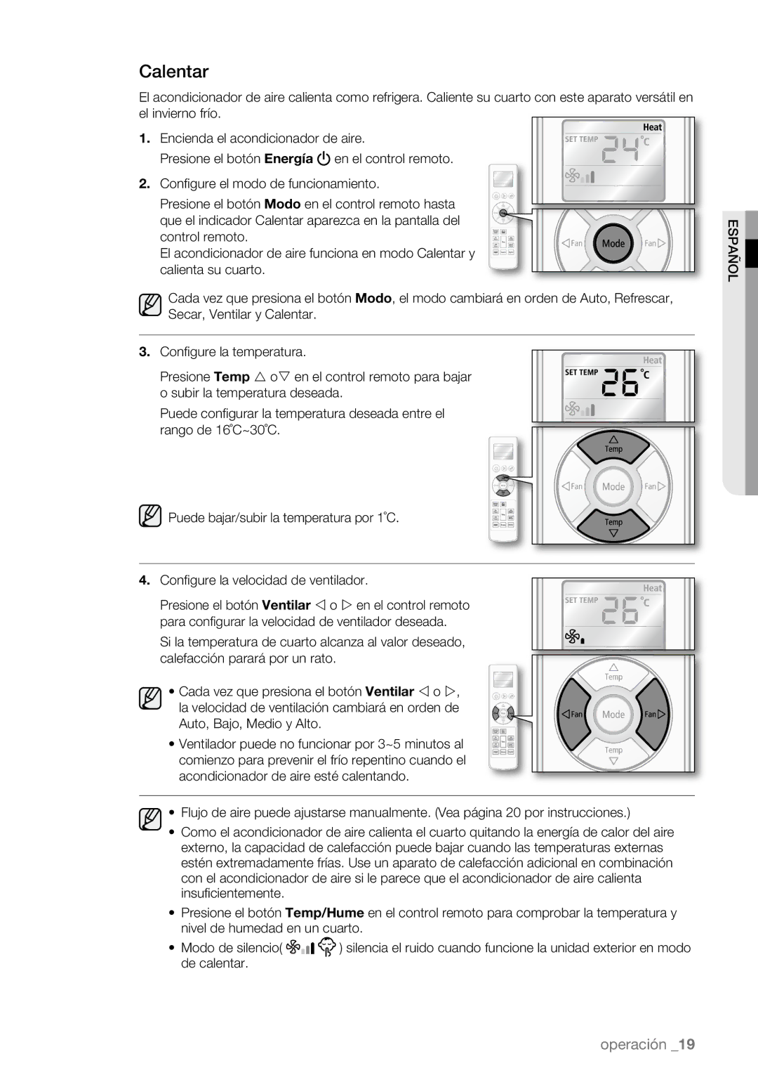 Samsung AQV12AWBX, AQV09AWBN, AQV09ABBX, AQV12AWBN, AQV12EWAN, AQV12ABBN, AQV18UGAN, AQV12ABBX, AQV09AWBX, AQV09ABBN manual Calentar 