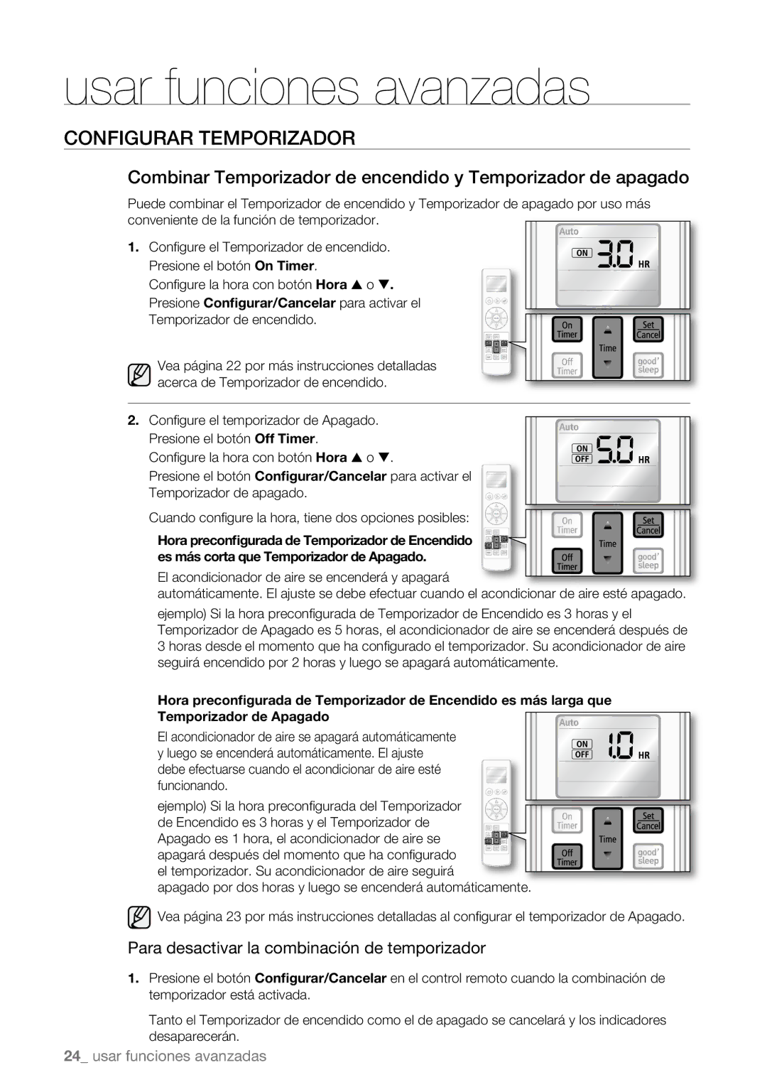 Samsung AQV09AWBN, AQV09ABBX, AQV12AWBN, AQV12EWAN, AQV12ABBN Combinar Temporizador de encendido y Temporizador de apagado 