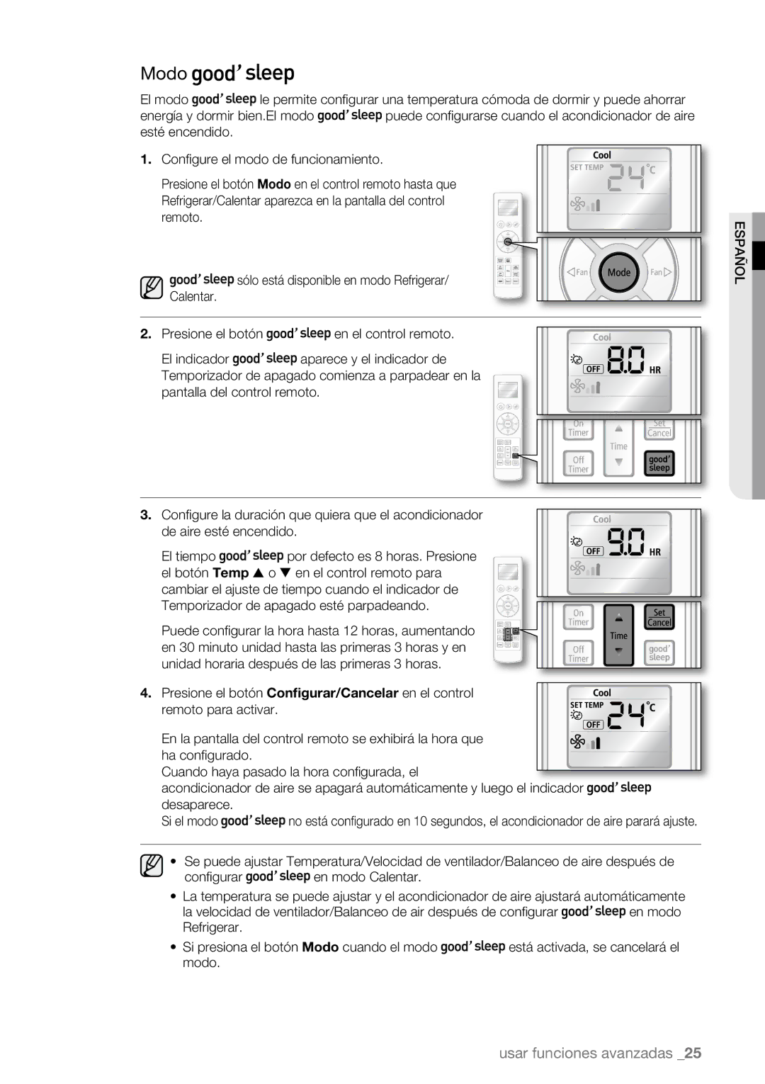 Samsung AQV09ABBX, AQV09AWBN, AQV12AWBN, AQV12EWAN, AQV12ABBN, AQV18UGAN, AQV12ABBX, AQV12AWBX, AQV09AWBX, AQV09ABBN manual Modo 