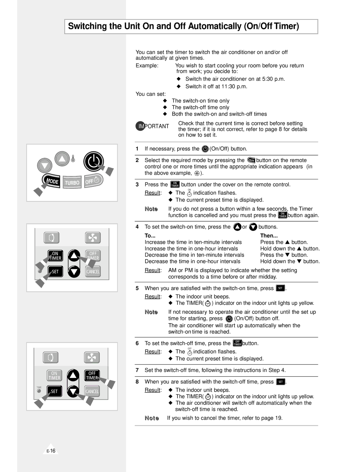 Samsung AQV09F2VE/D, AQV12F2VE/D manual Switching the Unit On and Off Automatically On/Off Timer, Then 