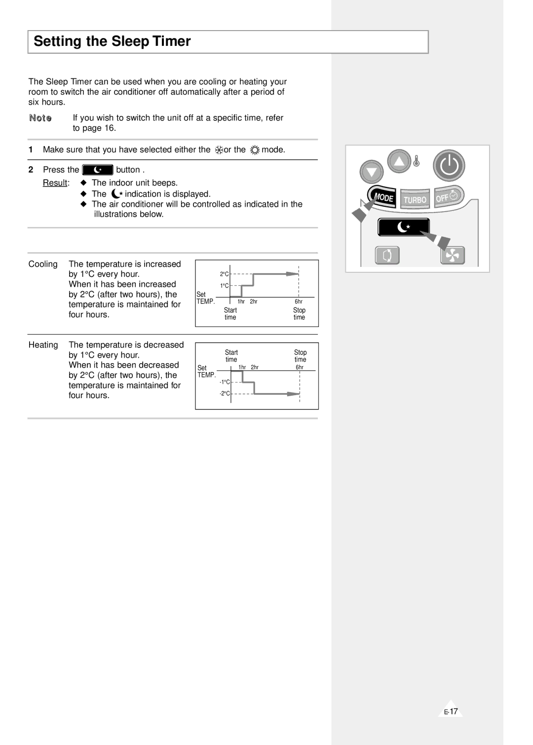 Samsung AQV12F2VE/D, AQV09F2VE/D manual Setting the Sleep Timer 