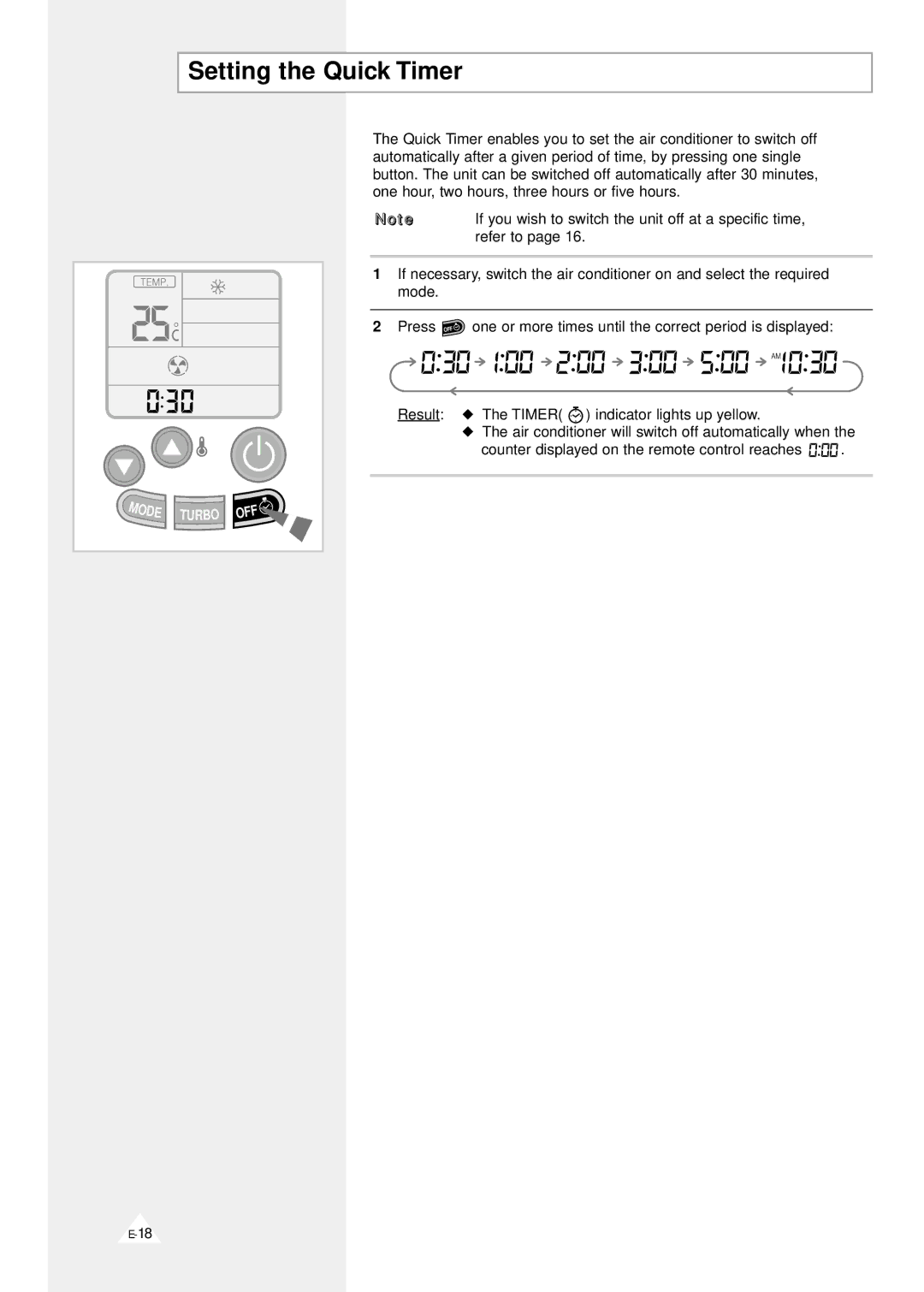 Samsung AQV09F2VE/D, AQV12F2VE/D manual Setting the Quick Timer 