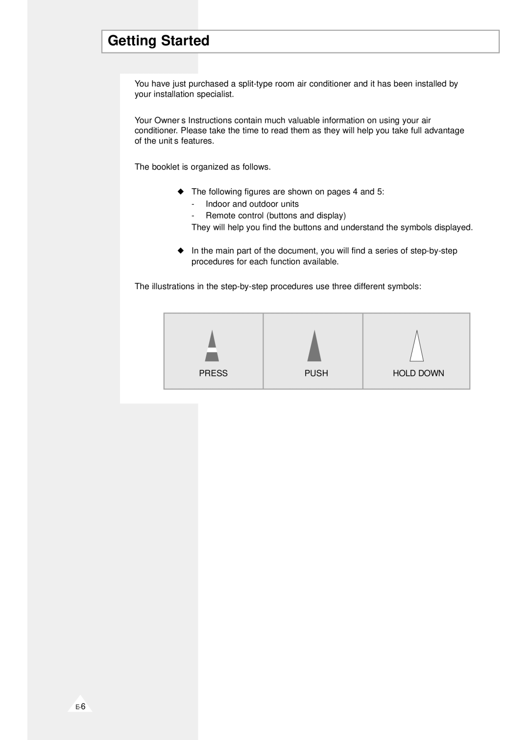 Samsung AQV09F2VE/D, AQV12F2VE/D manual Getting Started 