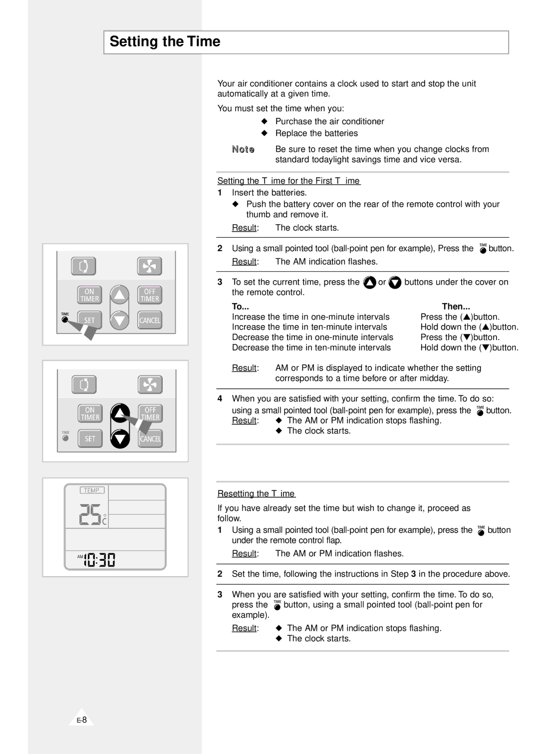 Samsung AQV09F2VE/D, AQV12F2VE/D manual Setting the Time, Then 