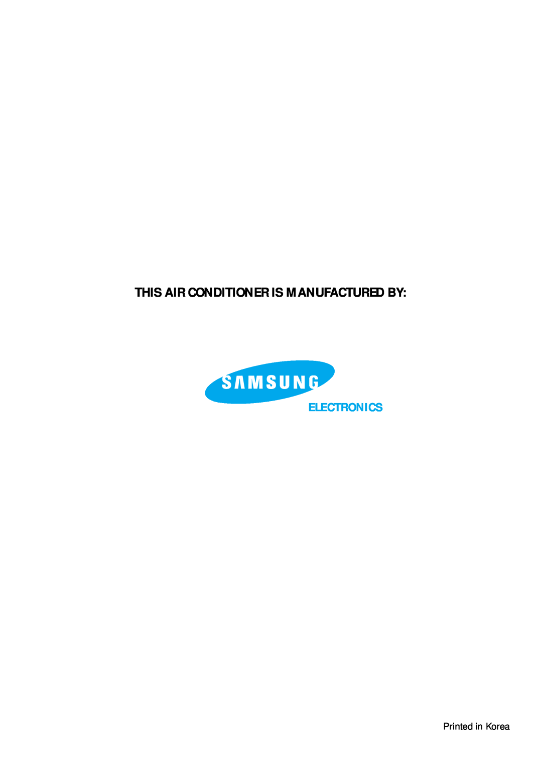 Samsung AQV09F2VE/D, AQV12F2VE/D manual This Air Conditioner Is Manufactured By, Electronics 