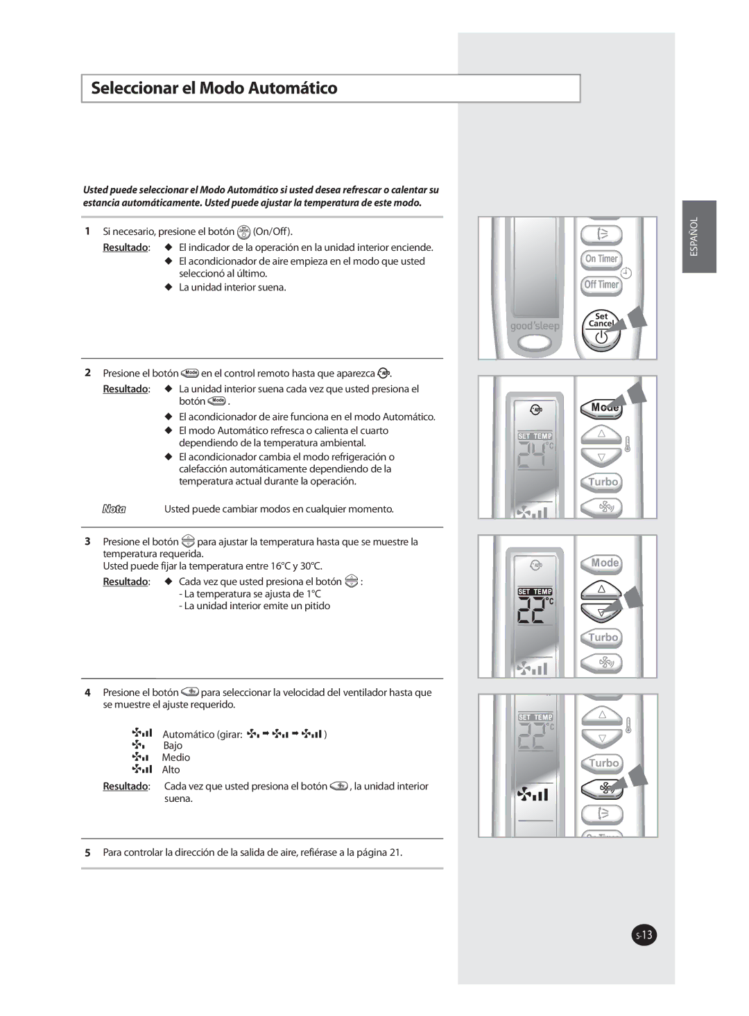 Samsung AQV24FAN, AQV09FAN manual Seleccionar el Modo Automático, Resultado, Seleccionó al último, La unidad interior suena 