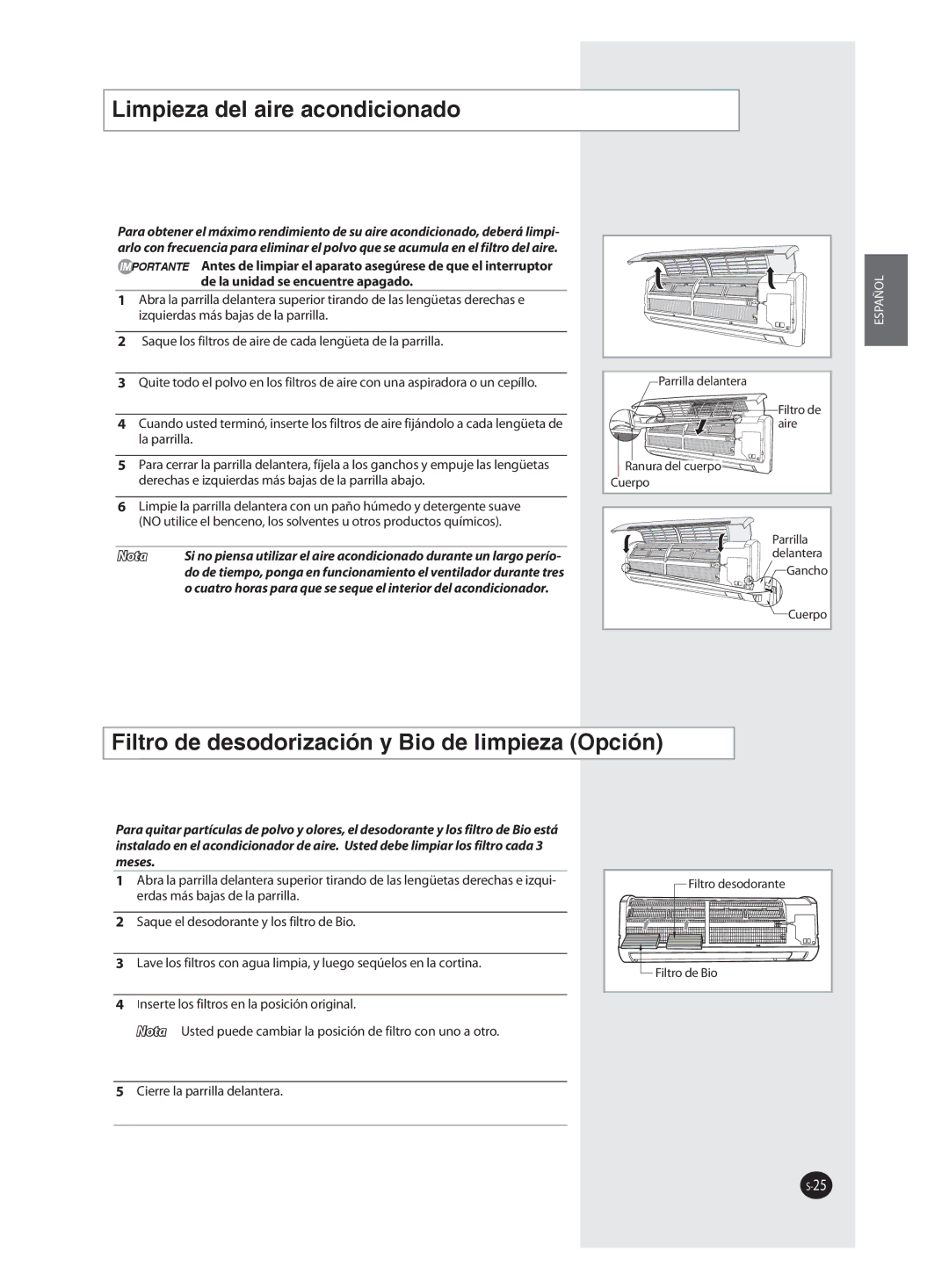 Samsung AQV09FAN, AQV18FAN, AQV09FAX, AQV12FAX, AQV24FAN, AQV18FAX, AQV12FAN, AQV24FAX manual Limpieza del aire acondicionado 