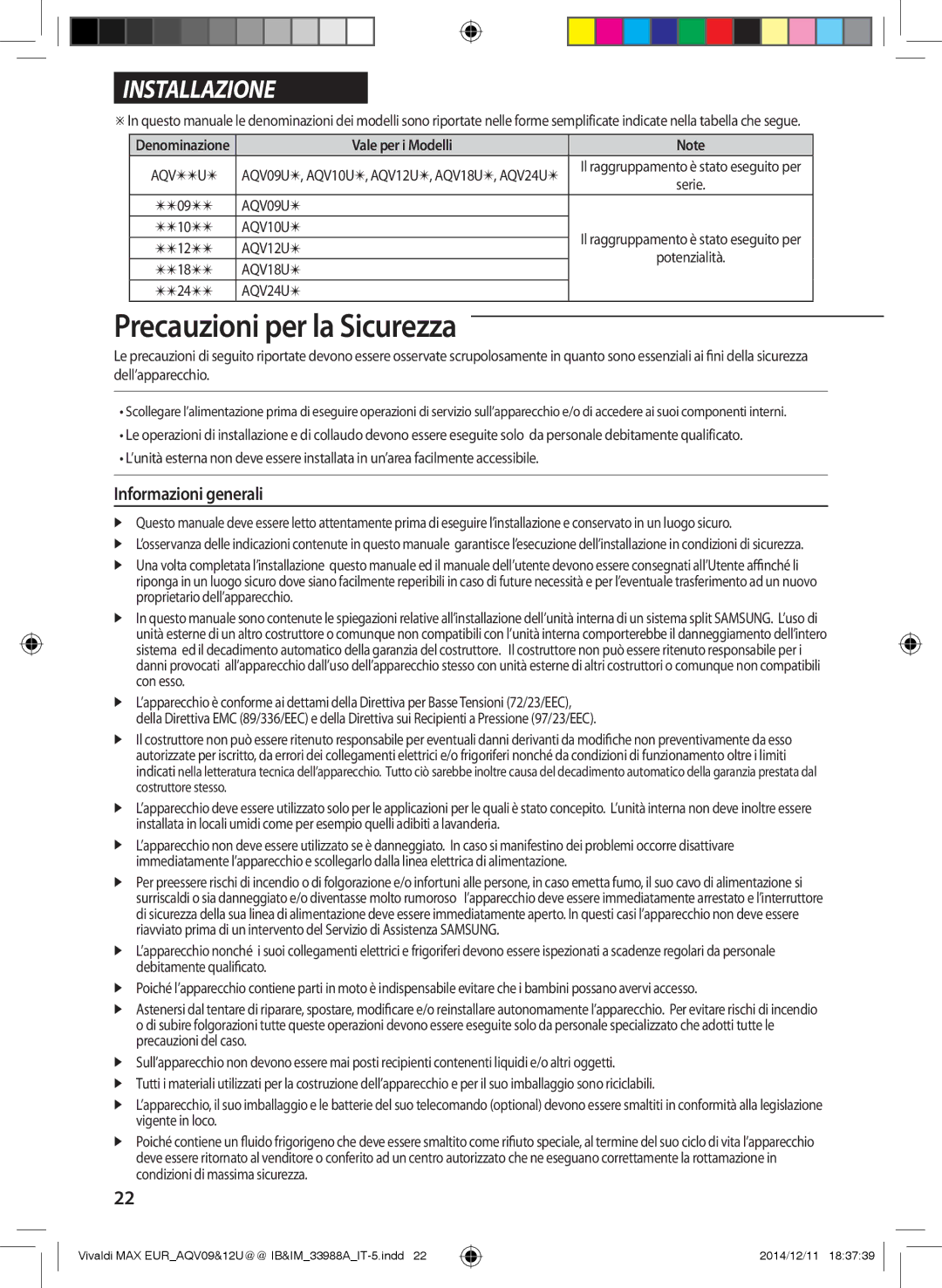 Samsung AQV09PWCNEUR, AQV09UGFXEUR, AQV10UWFXEUR, AQV18UGDNEUR, AQV09UGFNEUR, AQV24UGDNEUR, AQV12UGFNEUR Informazioni generali 