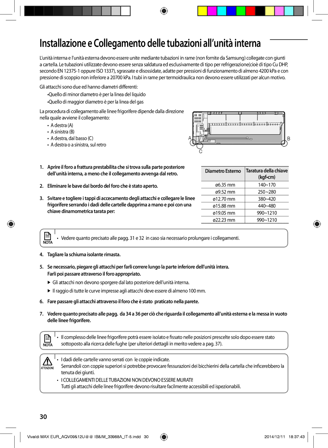 Samsung AQV12UGFXEUR, AQV09PWCNEUR, AQV09UGFXEUR, AQV10UWFXEUR, AQV18UGDNEUR manual Tagliare la schiuma isolante rimasta 