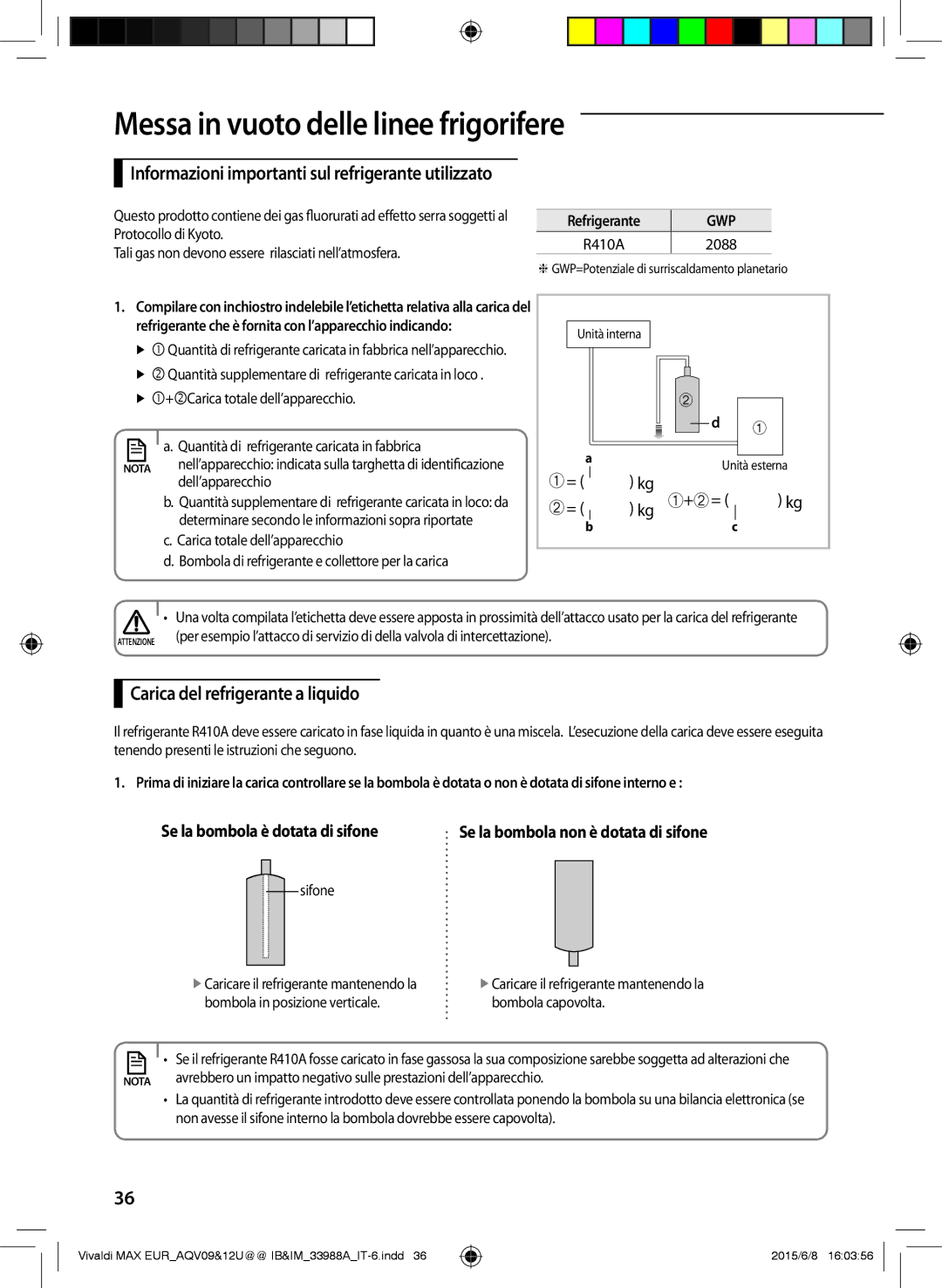 Samsung AQV18UGDNEUR Informazioni importanti sul refrigerante utilizzato, Carica del refrigerante a liquido, Refrigerante 