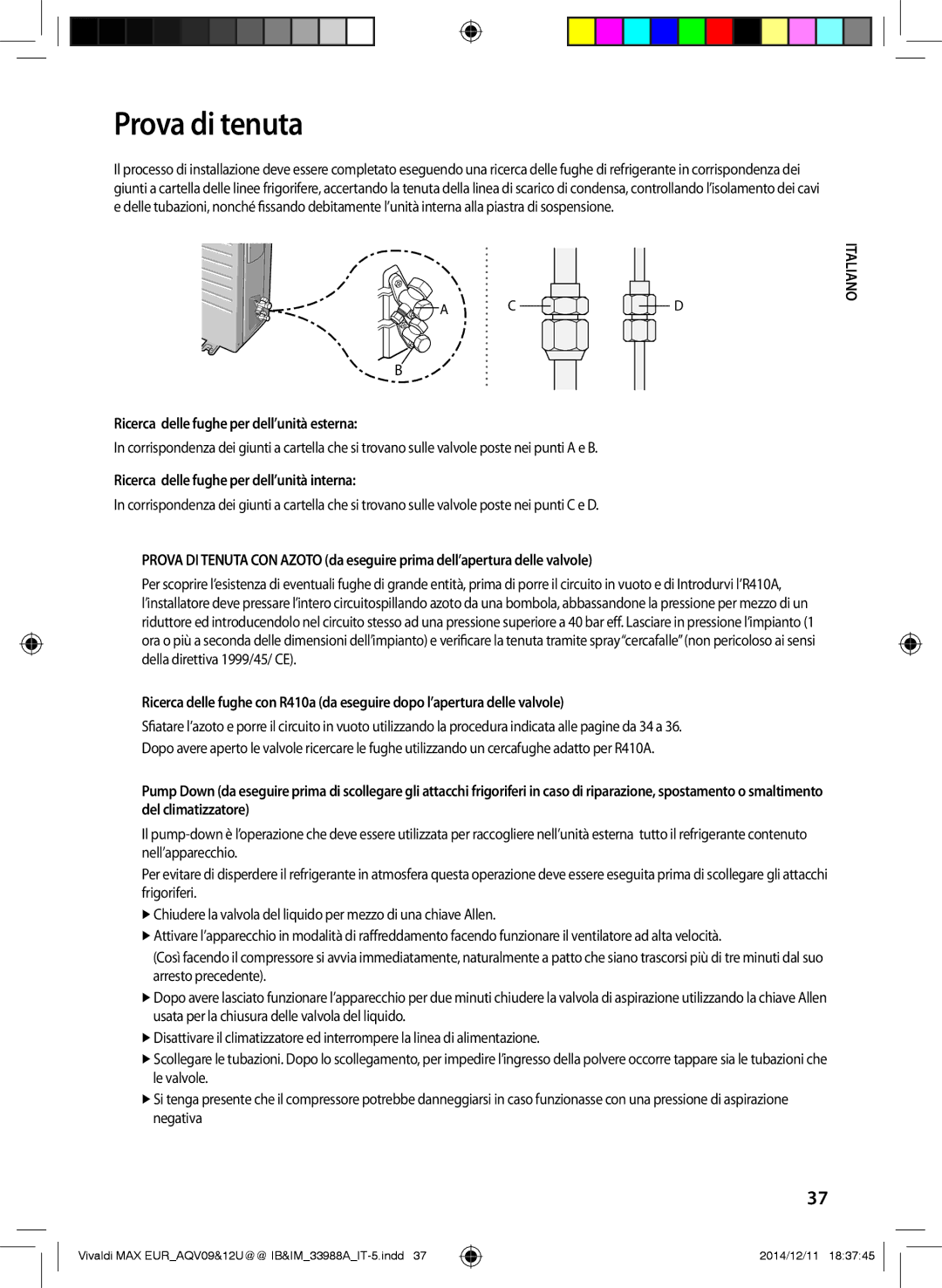 Samsung AQV09UGFNEUR, AQV09PWCNEUR, AQV09UGFXEUR, AQV10UWFXEUR Prova di tenuta, Ricerca delle fughe per dell’unità esterna 