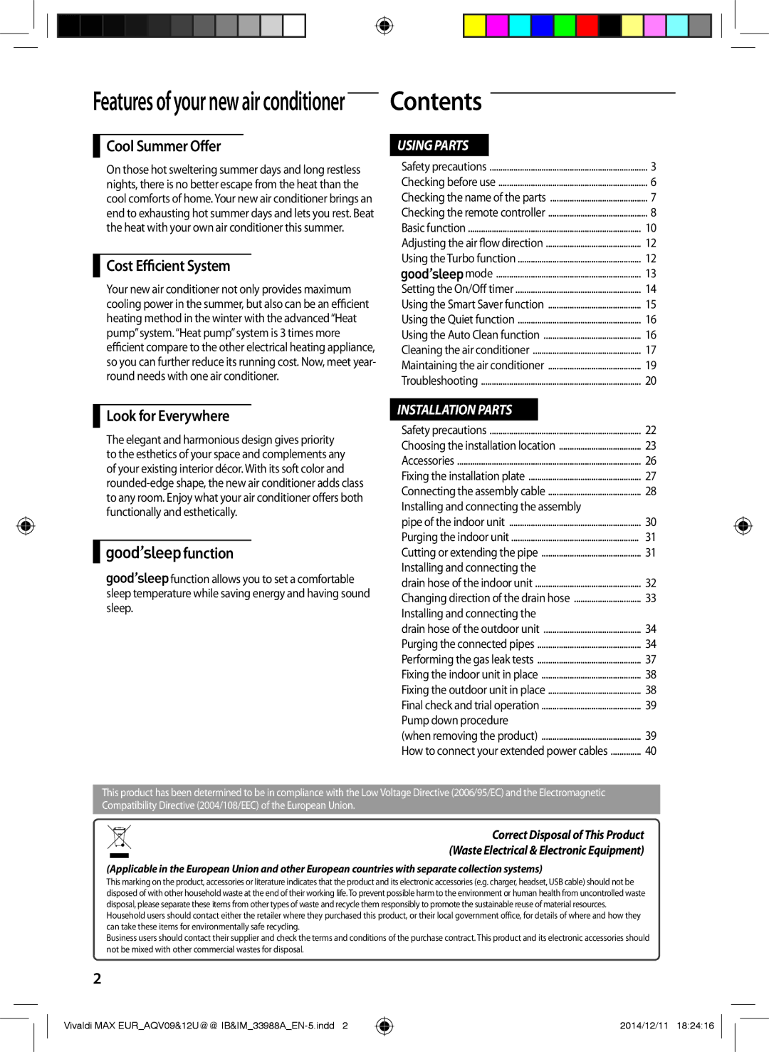 Samsung AQV10UWFXEUR, AQV09PWCNEUR, AQV09UGFXEUR, AQV18UGDNEUR, AQV09UGFNEUR, AQV24UGDNEUR, AQV12UGFNEUR, AQV10UWFNEUR Contents 