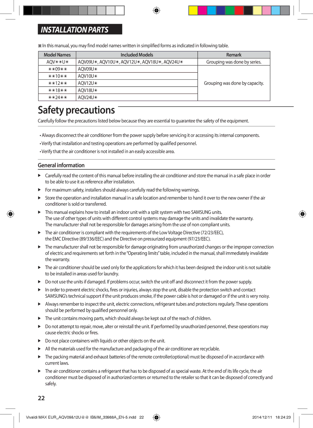 Samsung AQV18UGDXEUR, AQV09PWCNEUR, AQV09UGFXEUR, AQV10UWFXEUR, AQV18UGDNEUR, AQV09UGFNEUR, AQV24UGDNEUR General information 