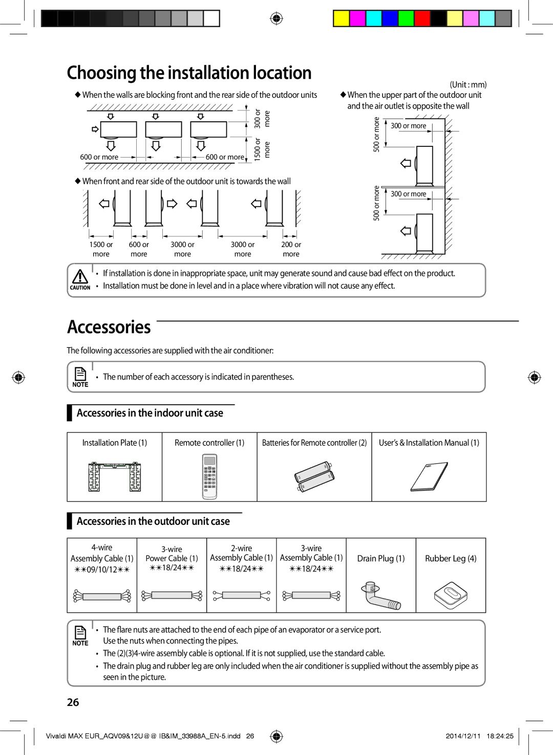 Samsung AQV10UWFXEUR, AQV09PWCNEUR manual Accessories in the indoor unit case, Accessories in the outdoor unit case 