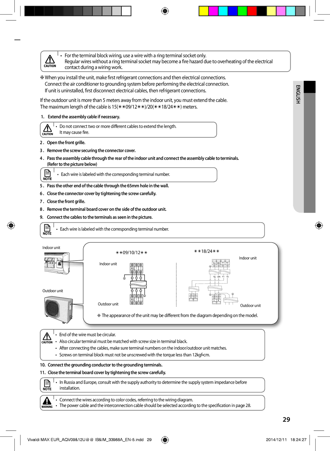 Samsung AQV24UGDNEUR, AQV09PWCNEUR, AQV09UGFXEUR, AQV10UWFXEUR, AQV18UGDNEUR manual Extend the assembly cable if necessary 