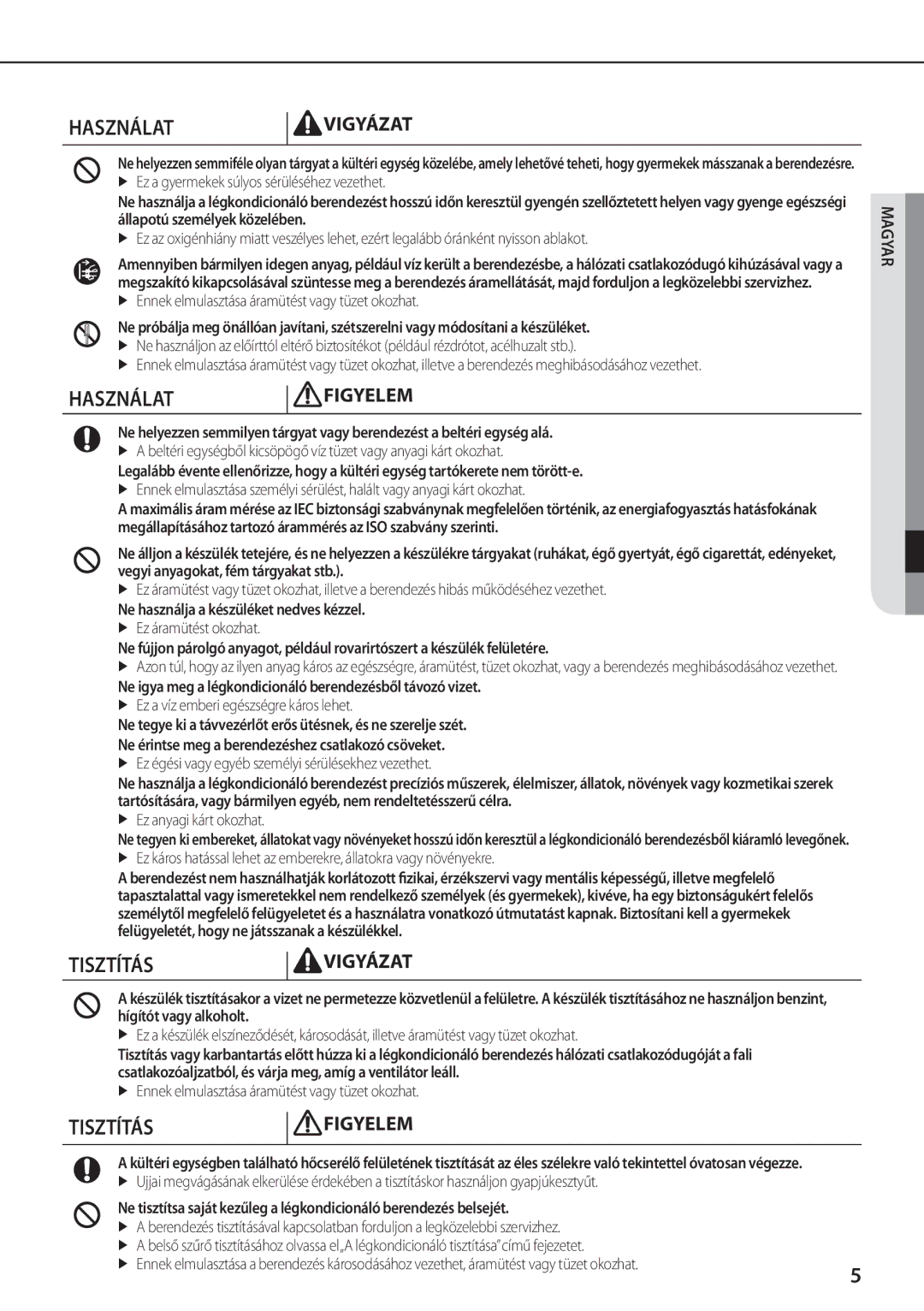 Samsung AQV09PWCNEUR, AQV12PWCXCEE, AQV09PWCXCEE, AQV09PWCNCEE, AQV12PWCNCEE manual Tisztítás 