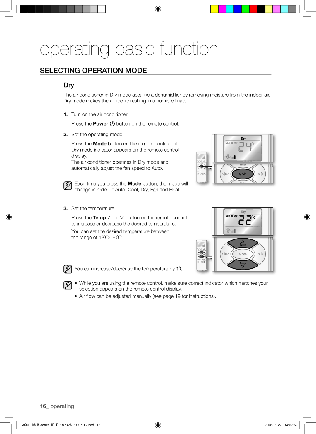 Samsung AQV09UGAN, AQV24UGAX, AQV24UGAN, AQV18UGAN, AQV18UGAX, AQV12UGAN, AQV12UGAX, AQV09UGAX manual Dry 