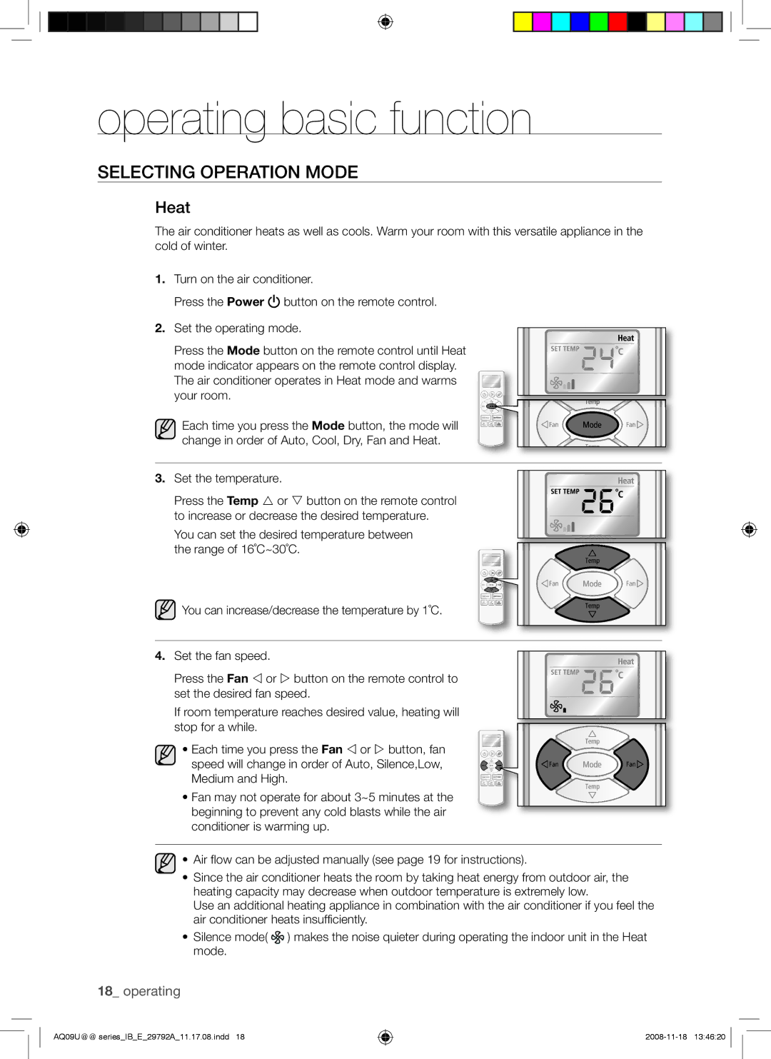 Samsung AQV24UGAN, AQV09UGAN, AQV24UGAX, AQV18UGAN, AQV18UGAX, AQV12UGAN, AQV12UGAX, AQV09UGAX manual Heat 