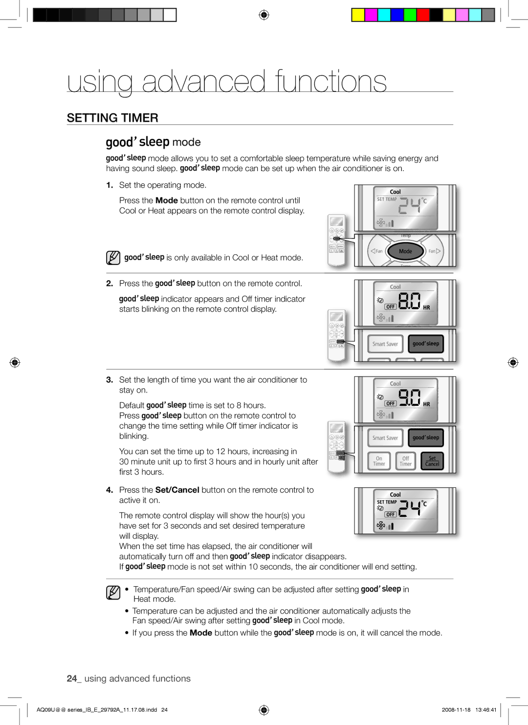 Samsung AQV09UGAN, AQV24UGAX, AQV24UGAN, AQV18UGAN, AQV18UGAX, AQV12UGAN, AQV12UGAX, AQV09UGAX manual Mode 