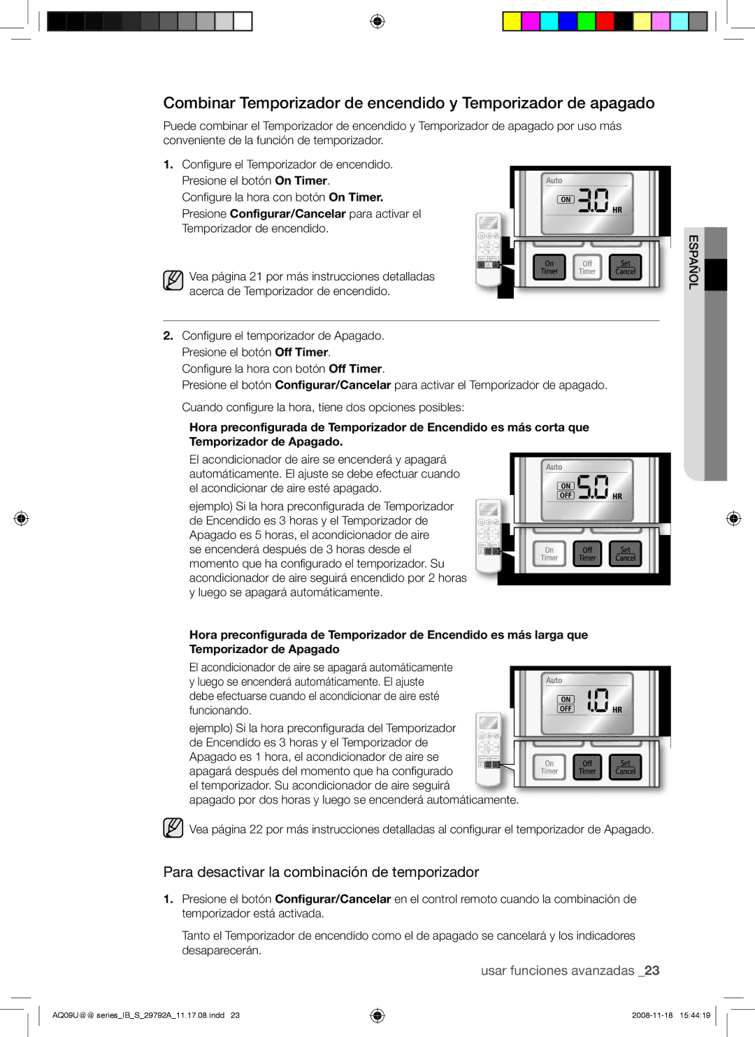 Samsung AQV09UGAX, AQV09UGAN, AQV24UGAX, AQV24UGAN, AQV18UGAN Combinar Temporizador de encendido y Temporizador de apagado 