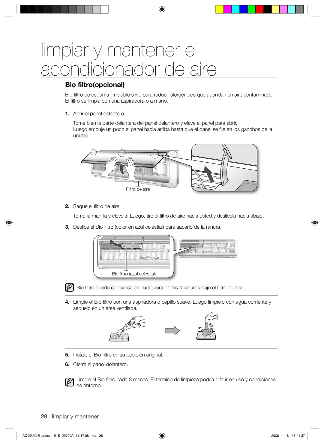 Samsung AQV18UGAX, AQV09UGAN, AQV24UGAX, AQV24UGAN, AQV18UGAN, AQV12UGAN, AQV12UGAX, AQV09UGAX manual Bio filtroopcional 