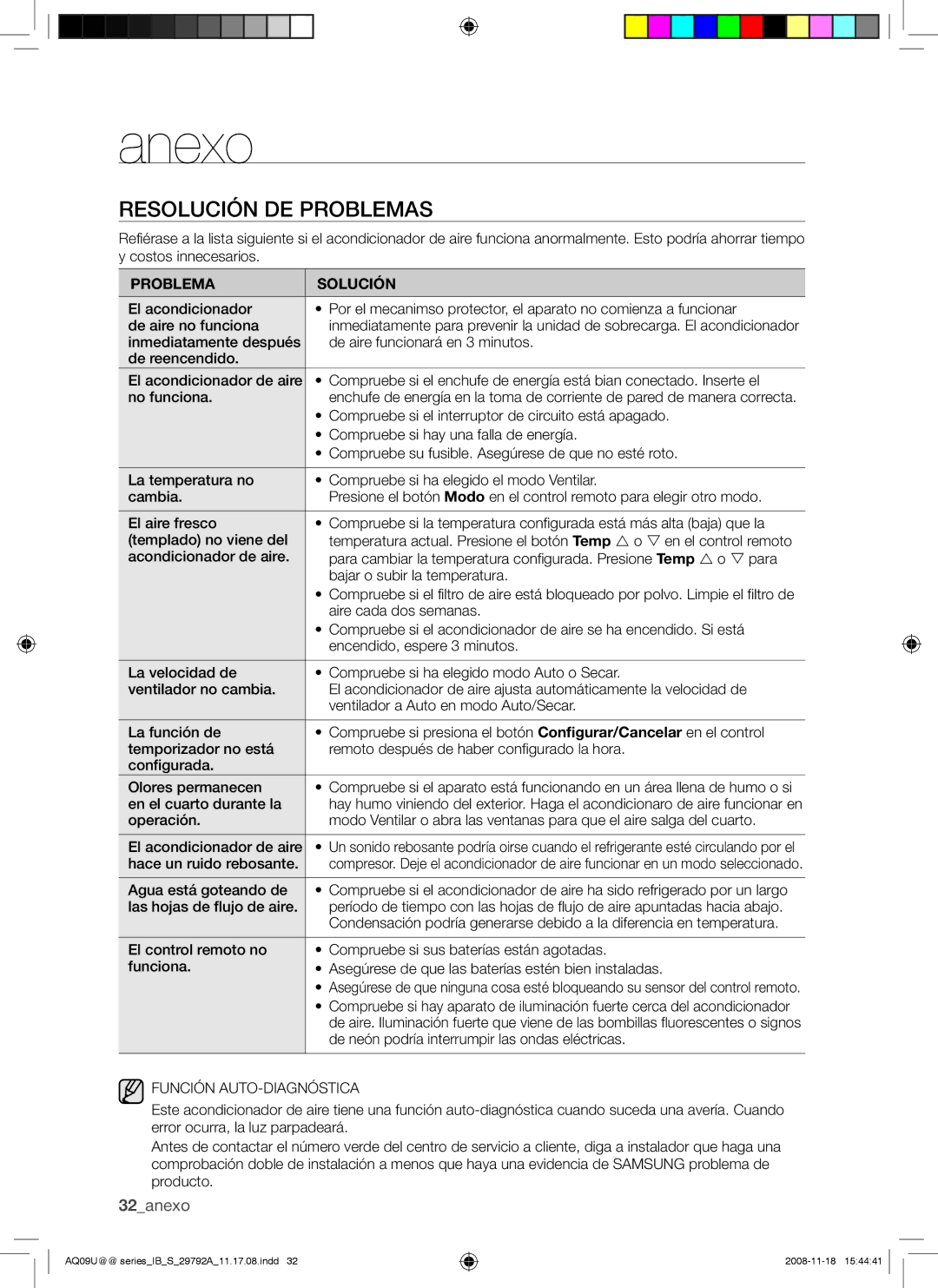 Samsung AQV09UGAN, AQV24UGAX, AQV24UGAN, AQV18UGAN, AQV18UGAX, AQV12UGAN, AQV12UGAX, AQV09UGAX Anexo, Resolución DE Problemas 