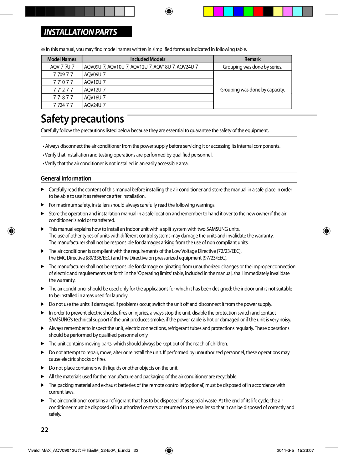 Samsung AQV10UWEX, AQV09UGEN, AQV12UGEX, AQV12UGEN, AQV09UGEX, AQV10UWEN manual General information 