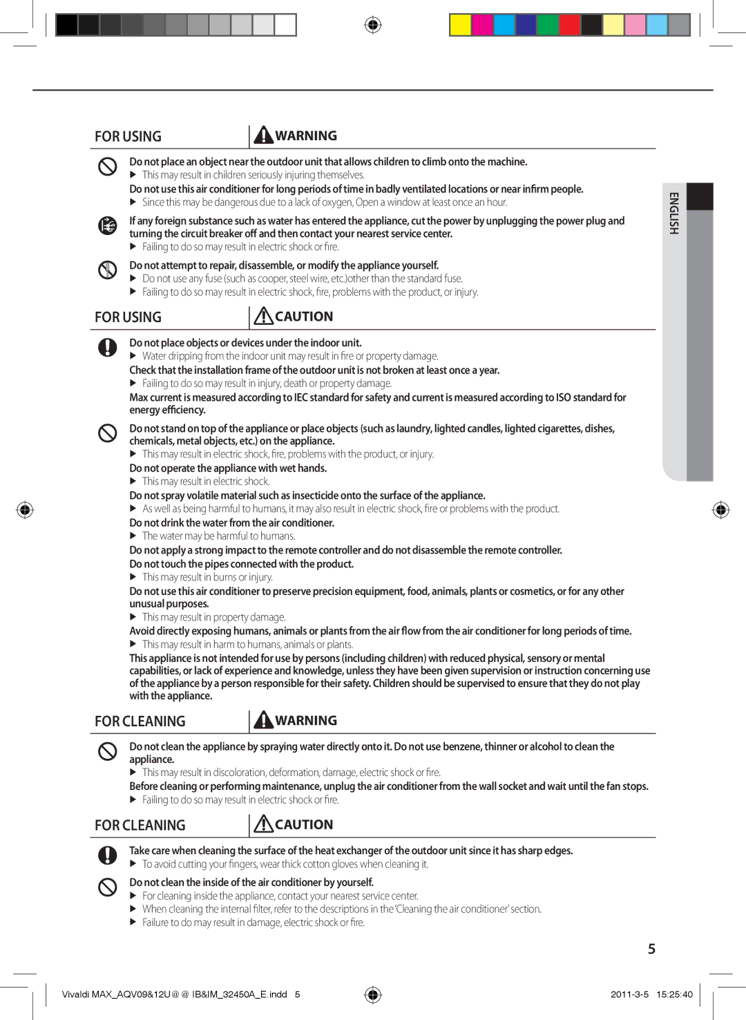 Samsung AQV10UWEN, AQV09UGEN, AQV12UGEX, AQV12UGEN, AQV09UGEX, AQV10UWEX manual For Cleaning 