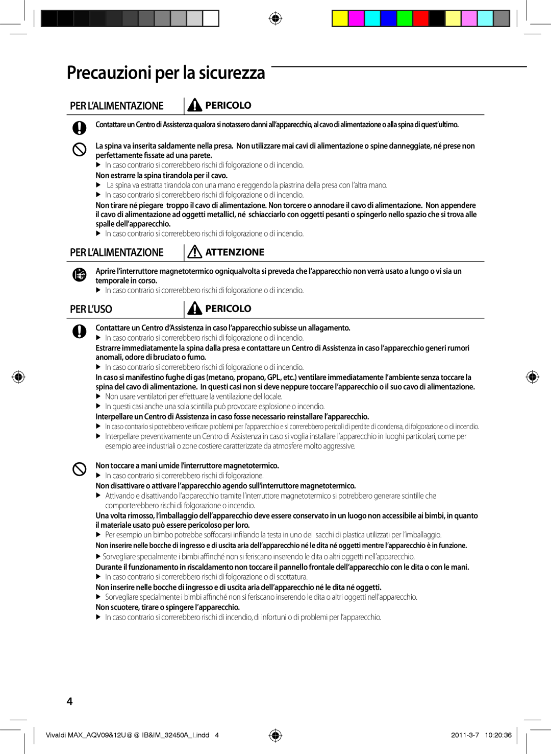 Samsung AQV10UWEX, AQV09UGEN, AQV12UGEX, AQV12UGEN, AQV09UGEX, AQV10UWEN manual Per L’Uso 