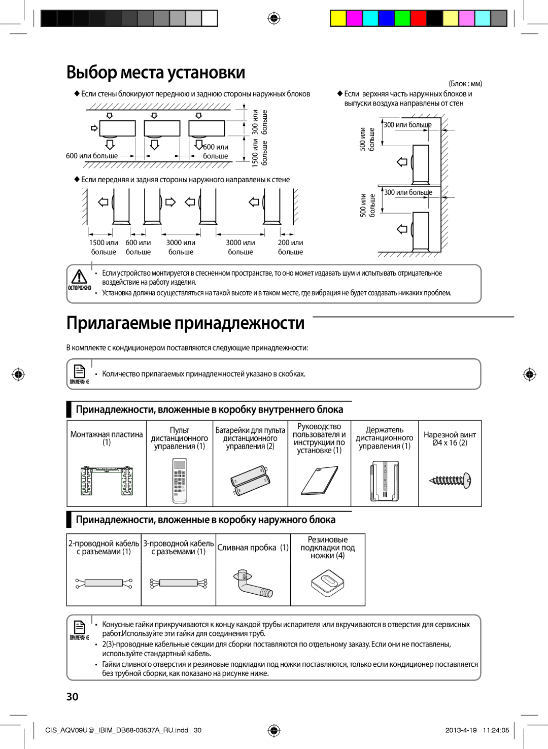 Samsung AQV24UGFNSER, AQV09UGFNSER manual Прилагаемые принадлежности, Принадлежности, вложенные в коробку внутреннего блока 