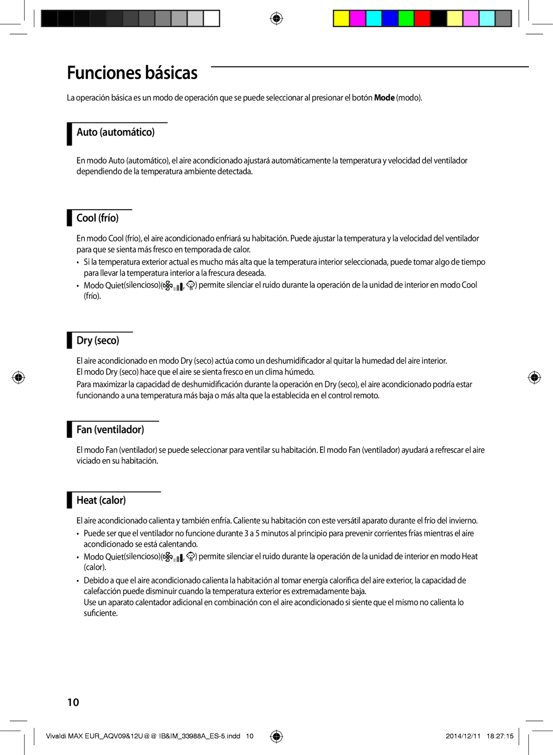 Samsung AQV12UGFNEUR, AQV09UGFXEUR, AQV09UGFNEUR, AQV12UGFXEUR manual Funciones básicas 