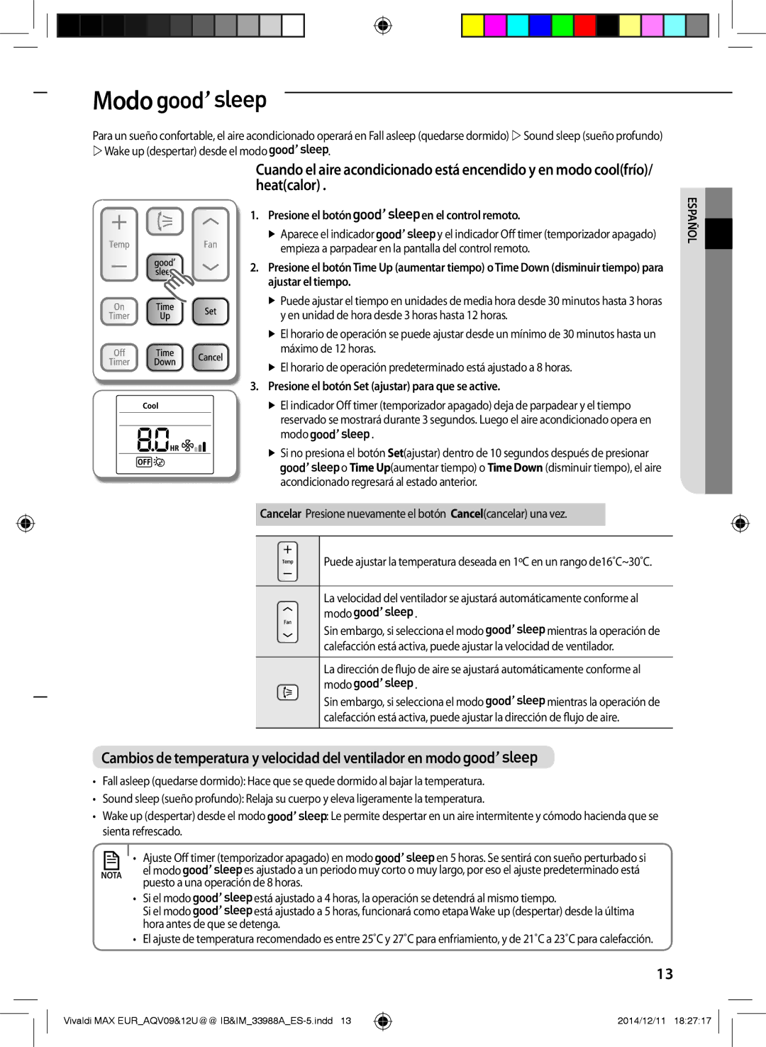 Samsung AQV09UGFNEUR manual Modo, Presione el botón en el control remoto, Presione el botón Set ajustar para que se active 