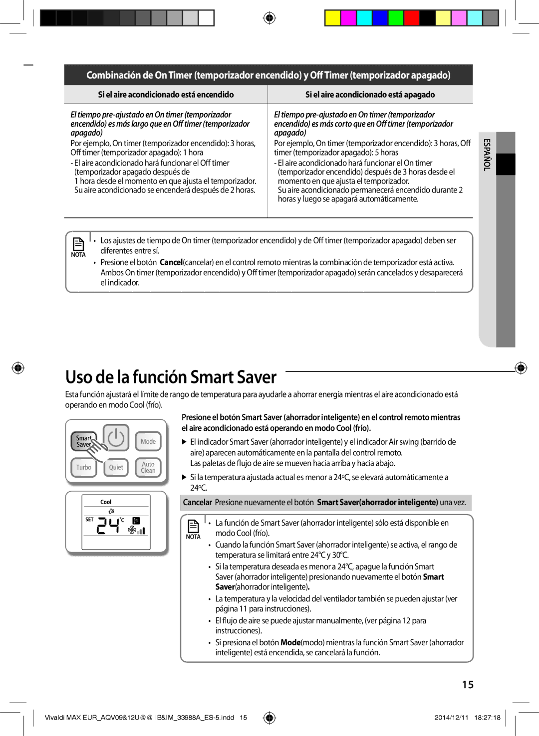 Samsung AQV12UGFXEUR, AQV09UGFXEUR, AQV09UGFNEUR manual Uso de la función Smart Saver, Diferentes entre sí, El indicador 