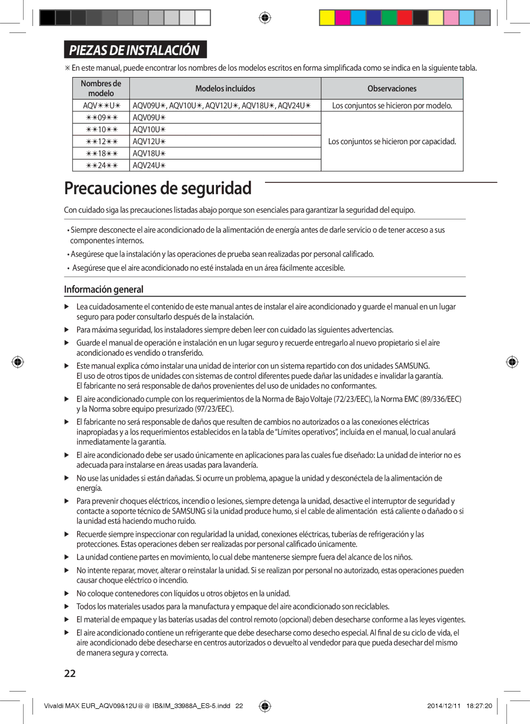 Samsung AQV12UGFNEUR, AQV09UGFXEUR, AQV09UGFNEUR, AQV12UGFXEUR manual Información general 