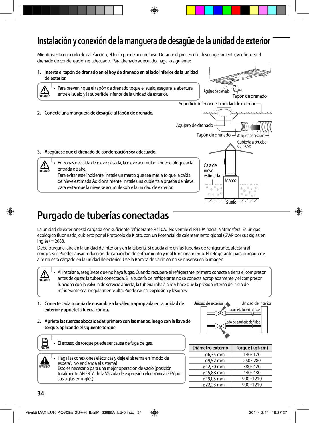 Samsung AQV12UGFNEUR, AQV09UGFXEUR Purgado de tuberías conectadas, Conecte una manguera de desagüe al tapón de drenado 