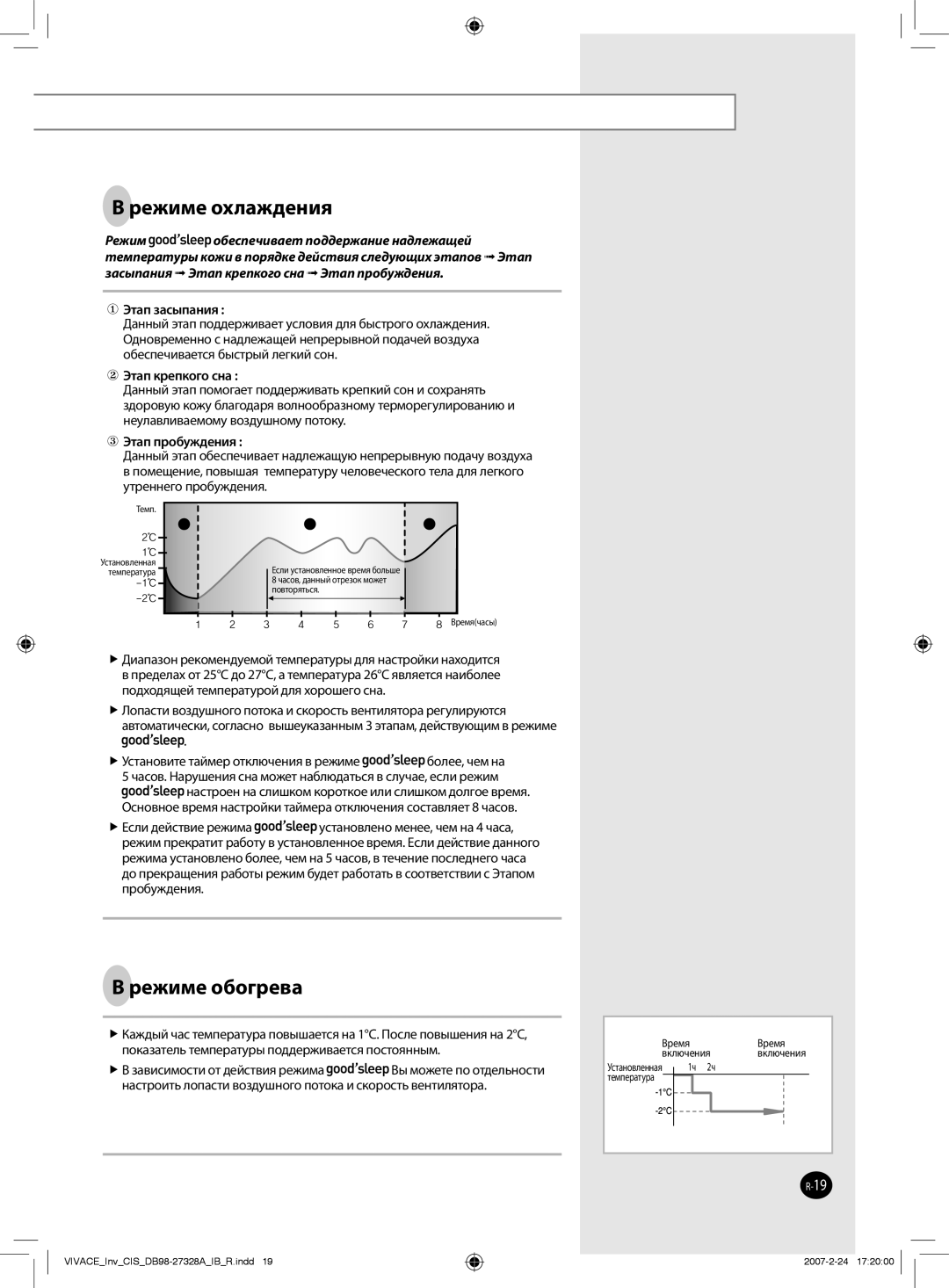 Samsung AQV12VBAXSER, AQV09VBAXSER, AQV09VBANSER, AQV12VBANSER Этап засыпания, Этап крепкого сна, Этап пробуждения 