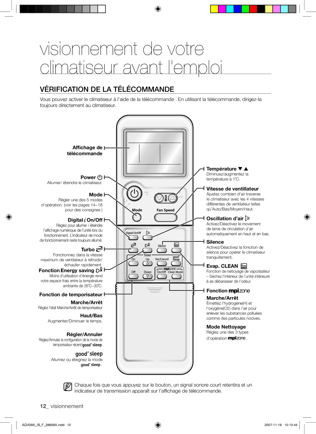 Samsung AQV09ABAN, AQV09VBCNKCV, AQV12AWAX, AQV09AWAX, AQV09ABAX, AQV12AWAN Vérification DE LA Télécommande, Digital On/Off 