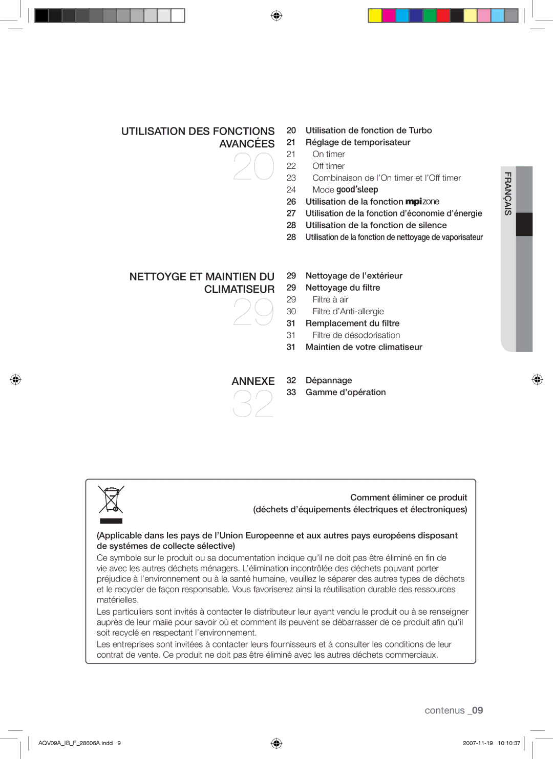 Samsung AQV12VBCX, AQV09VBCNKCV, AQV12AWAX, AQV09AWAX, AQV09ABAX, AQV12AWAN, AQV12ABAX, AQV09AWAN manual Utilisation DES Fonctions 