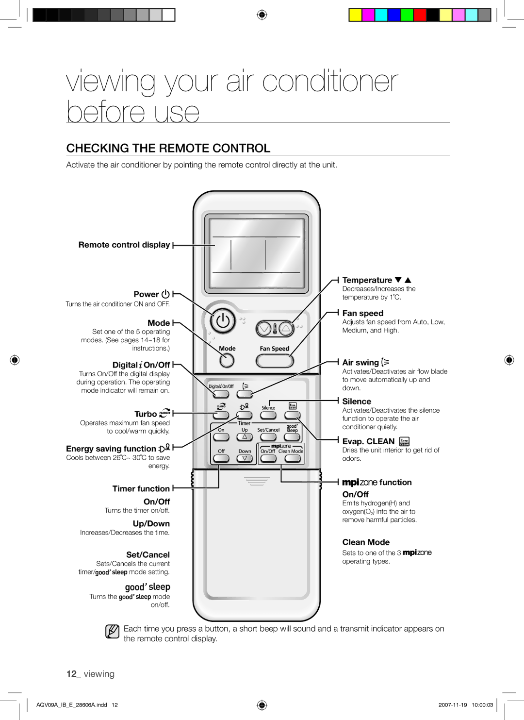 Samsung AQV12ASAX, AQV09VBCNKCV, AQV12AWAX, AQV09AWAX, AQV09ABAX, AQV12AWAN manual Checking the Remote Control, Digital On/Off 